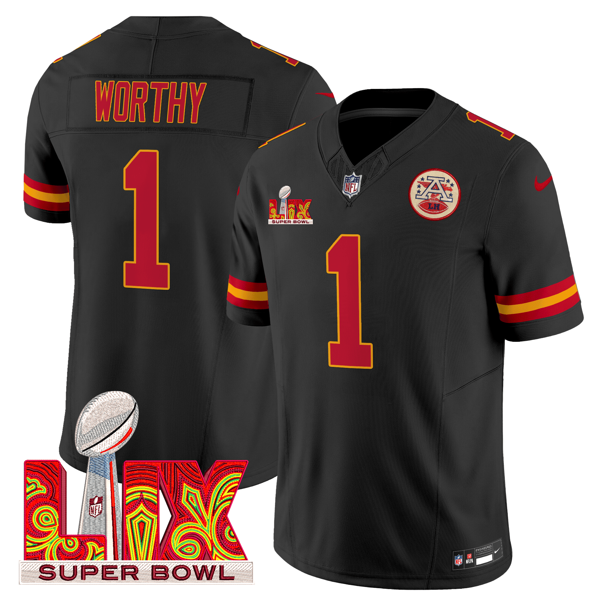Xavier Worthy Men's Kansas City Chiefs Super Bowl LIX Patch Vapor Limited Black Jersey - All Stitched
