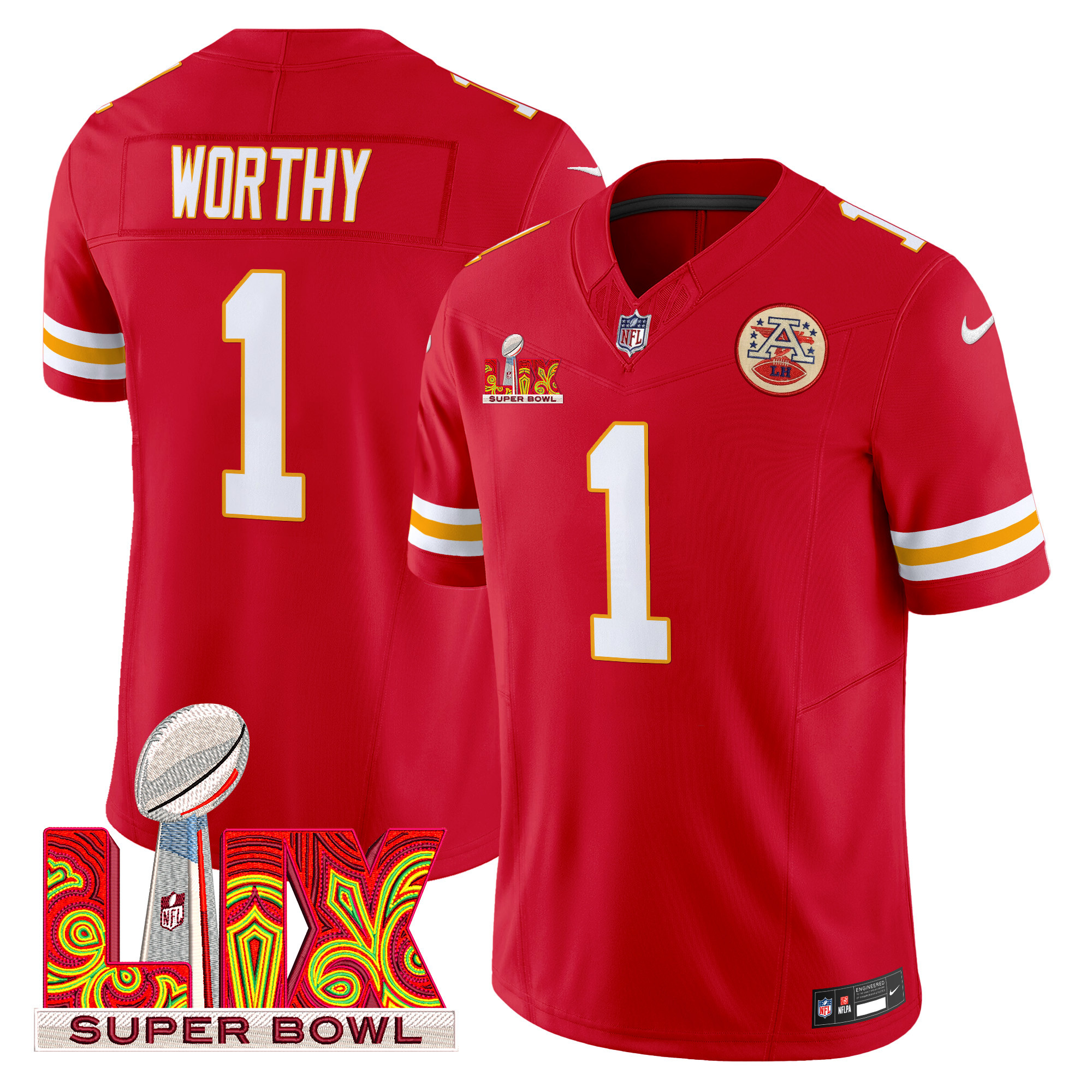 Xavier Worthy Men's Kansas City Chiefs Super Bowl LIX Patch Vapor Limited Red Jersey - All Stitched