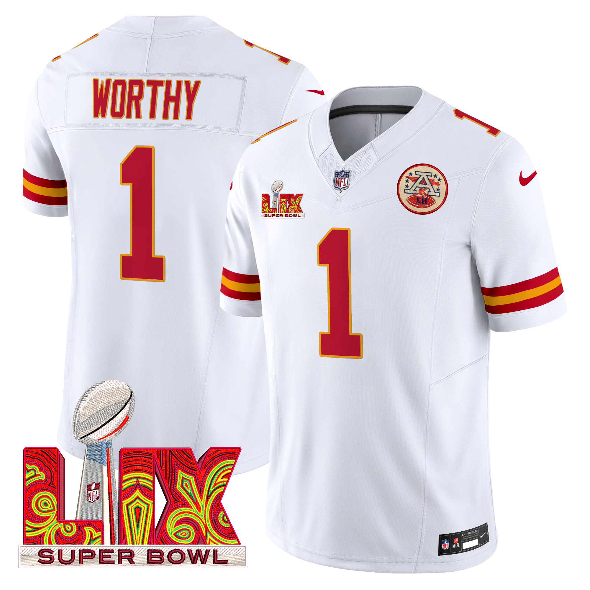 Xavier Worthy Men's Kansas City Chiefs Super Bowl LIX Patch Vapor Limited White Jersey - All Stitched