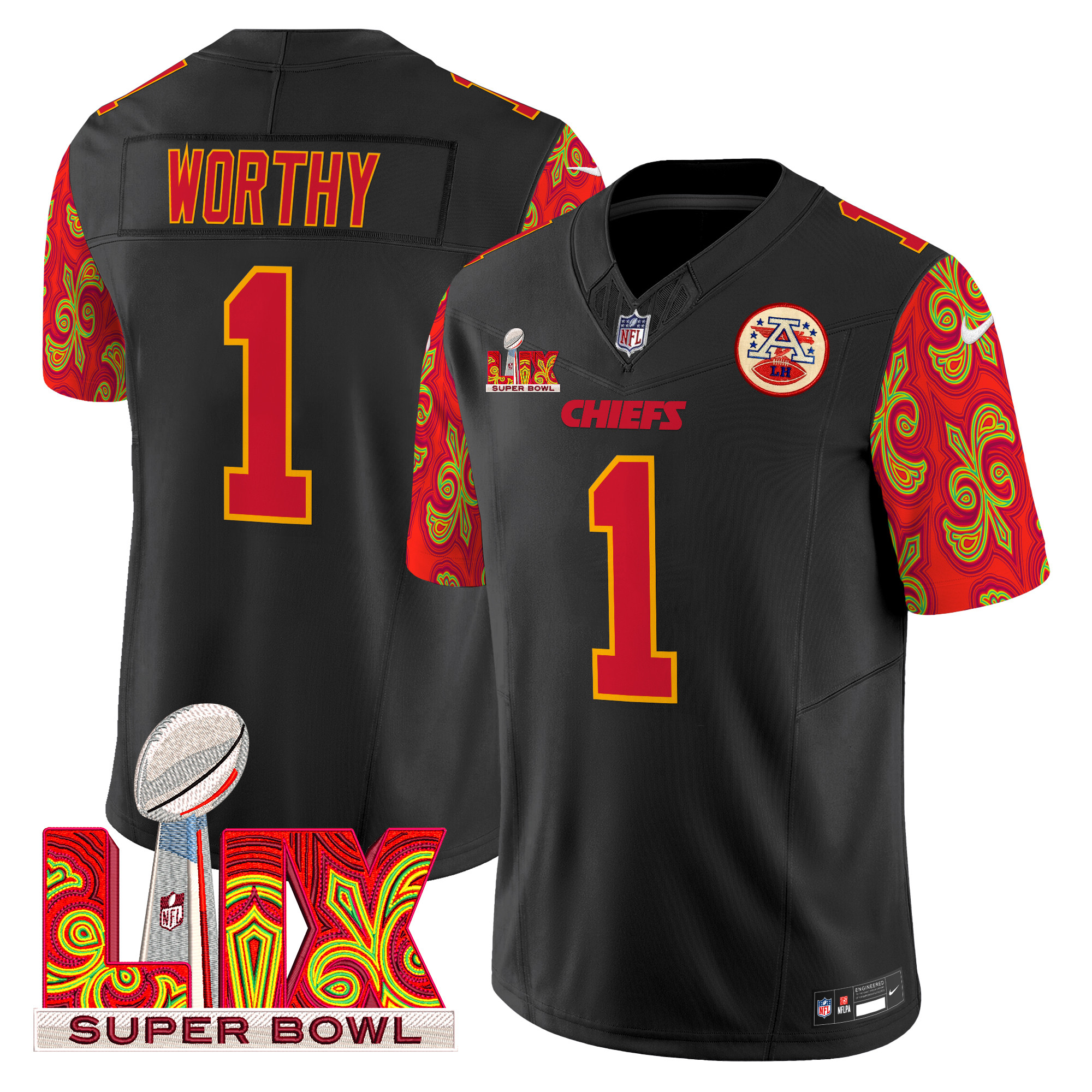 Xavier Worthy Men's Kansas City Chiefs Super Bowl LIX Style Vapor Limited Black Jersey - All Stitched