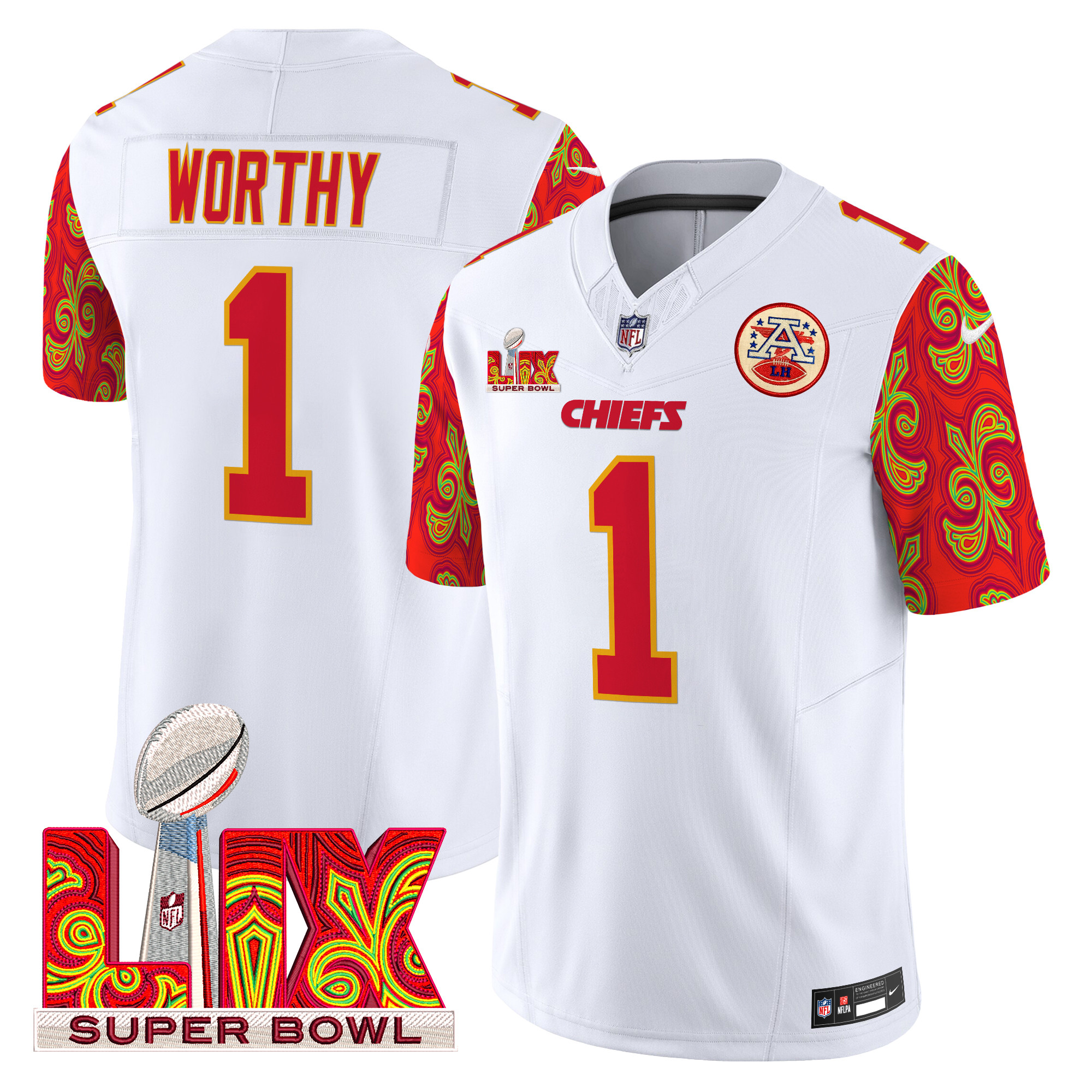 Xavier Worthy Men's Kansas City Chiefs Super Bowl LIX Style Vapor Limited White Jersey - All Stitched