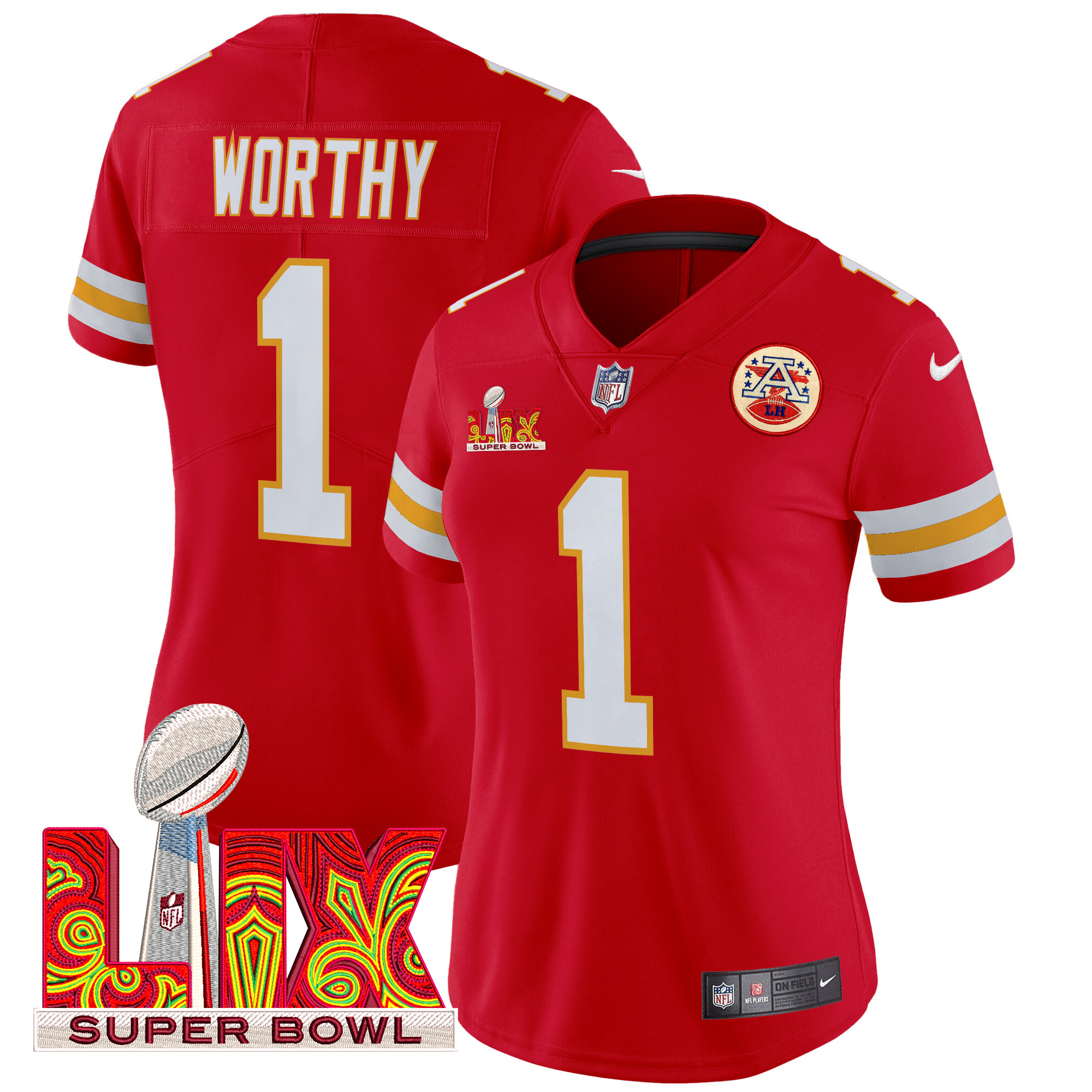 Xavier Worthy Women's Kansas City Chiefs Super Bowl LIX Patch Vapor Limited Red Jersey - All Stitched