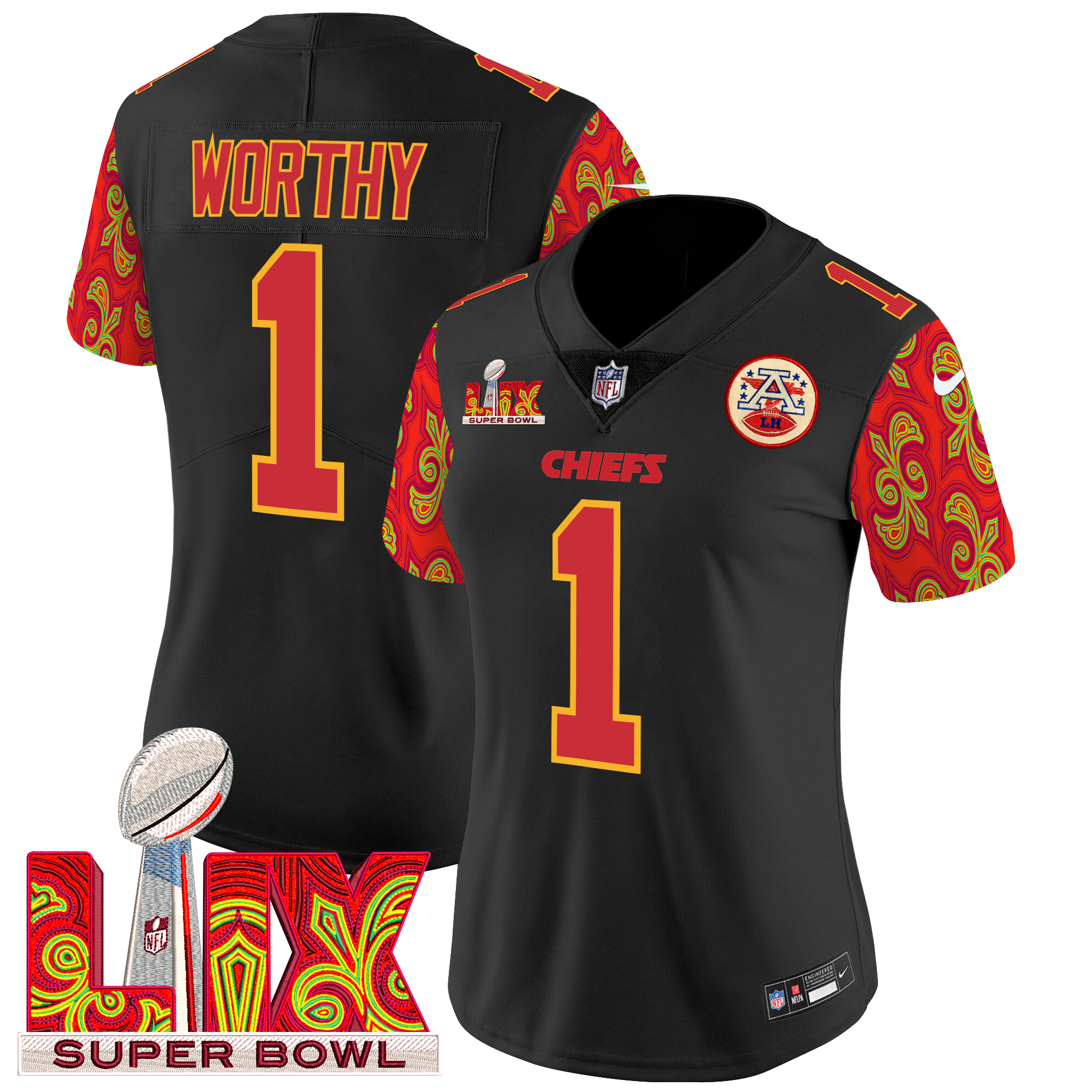 Xavier Worthy Women's Kansas City Chiefs Super Bowl LIX Style Vapor Limited Black Jersey - All Stitched