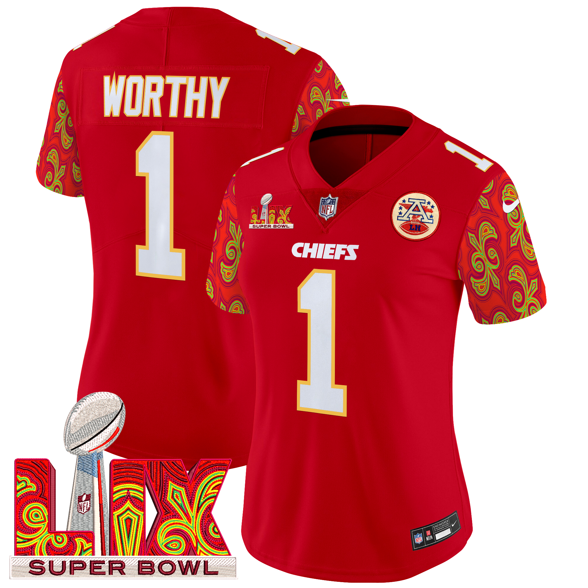 Xavier Worthy Women's Kansas City Chiefs Super Bowl LIX Style Vapor Limited Red Jersey - All Stitched
