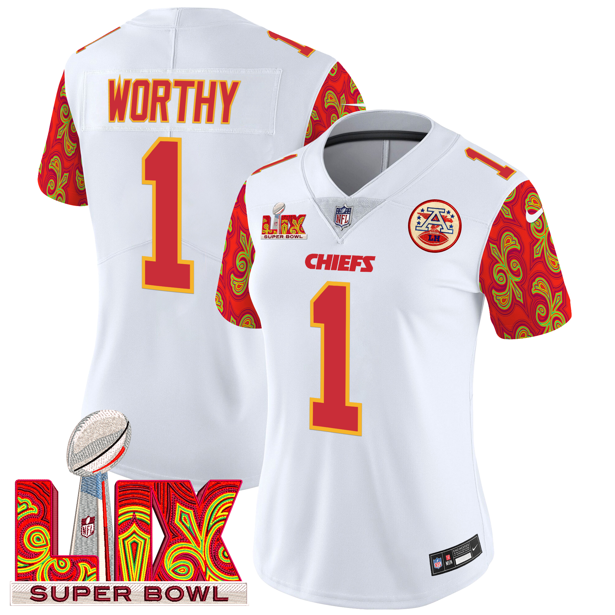 Xavier Worthy Women's Kansas City Chiefs Super Bowl LIX Style Vapor Limited White Jersey - All Stitched