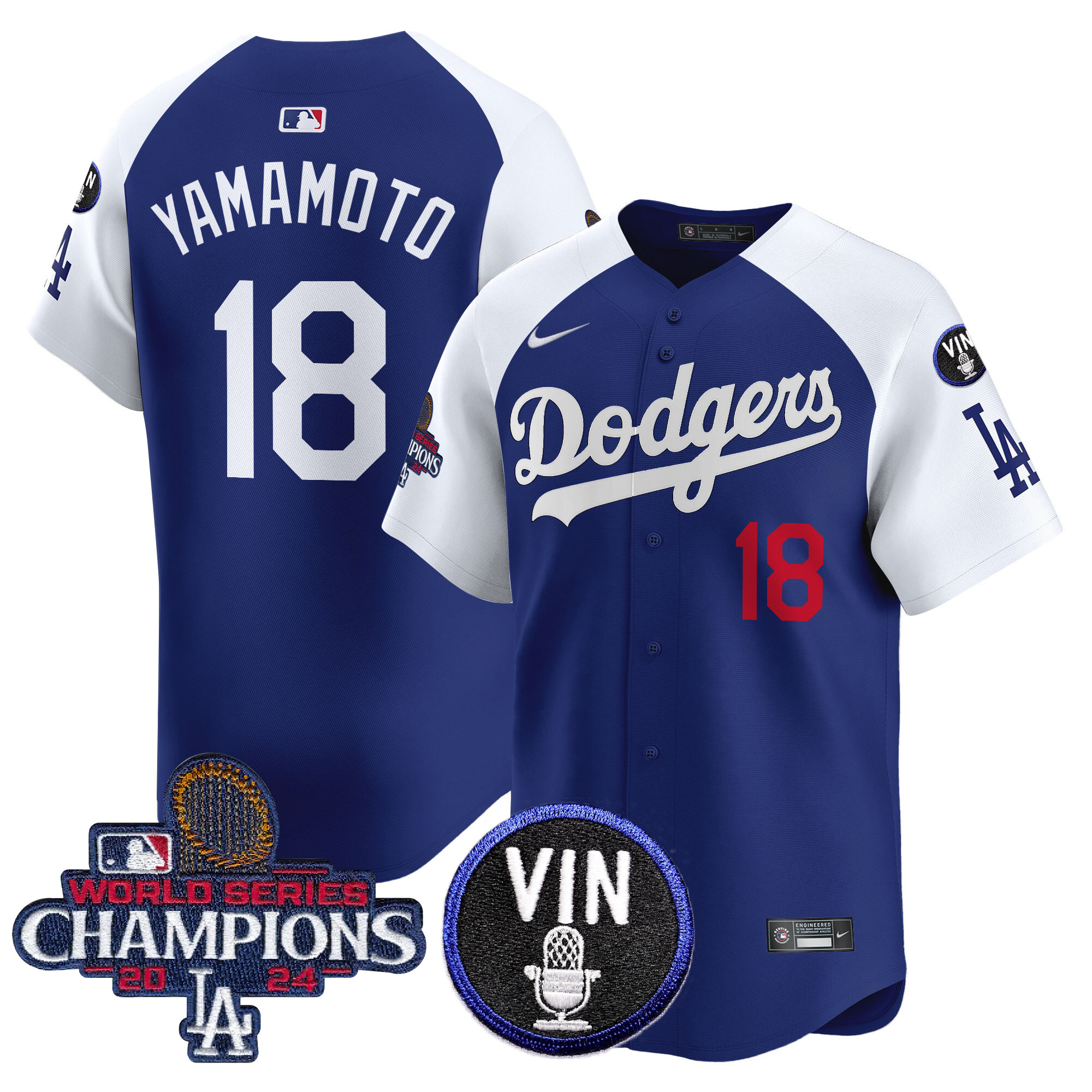 Yamamoto Men's Los Angeles Dodgers 2024 World Series Champions Patch Vapor Premier Limited Alternate Royal Jersey V3 - All Stitched