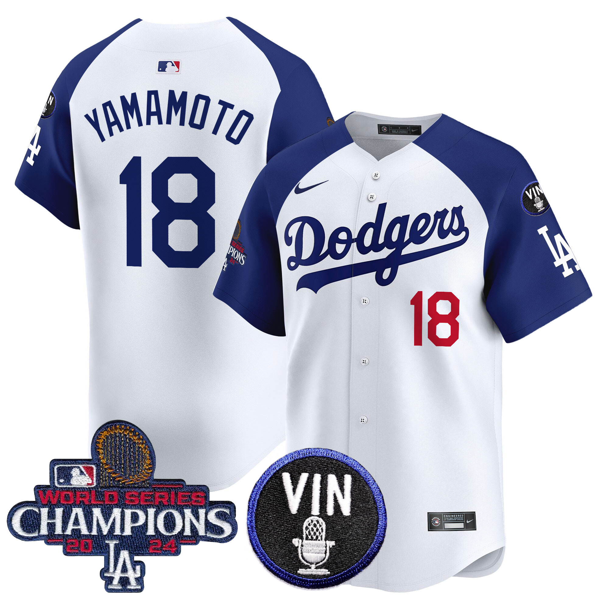 Yamamoto Men's Los Angeles Dodgers 2024 World Series Champions Patch Vapor Premier Limited Alternate White Jersey V3 - All Stitched