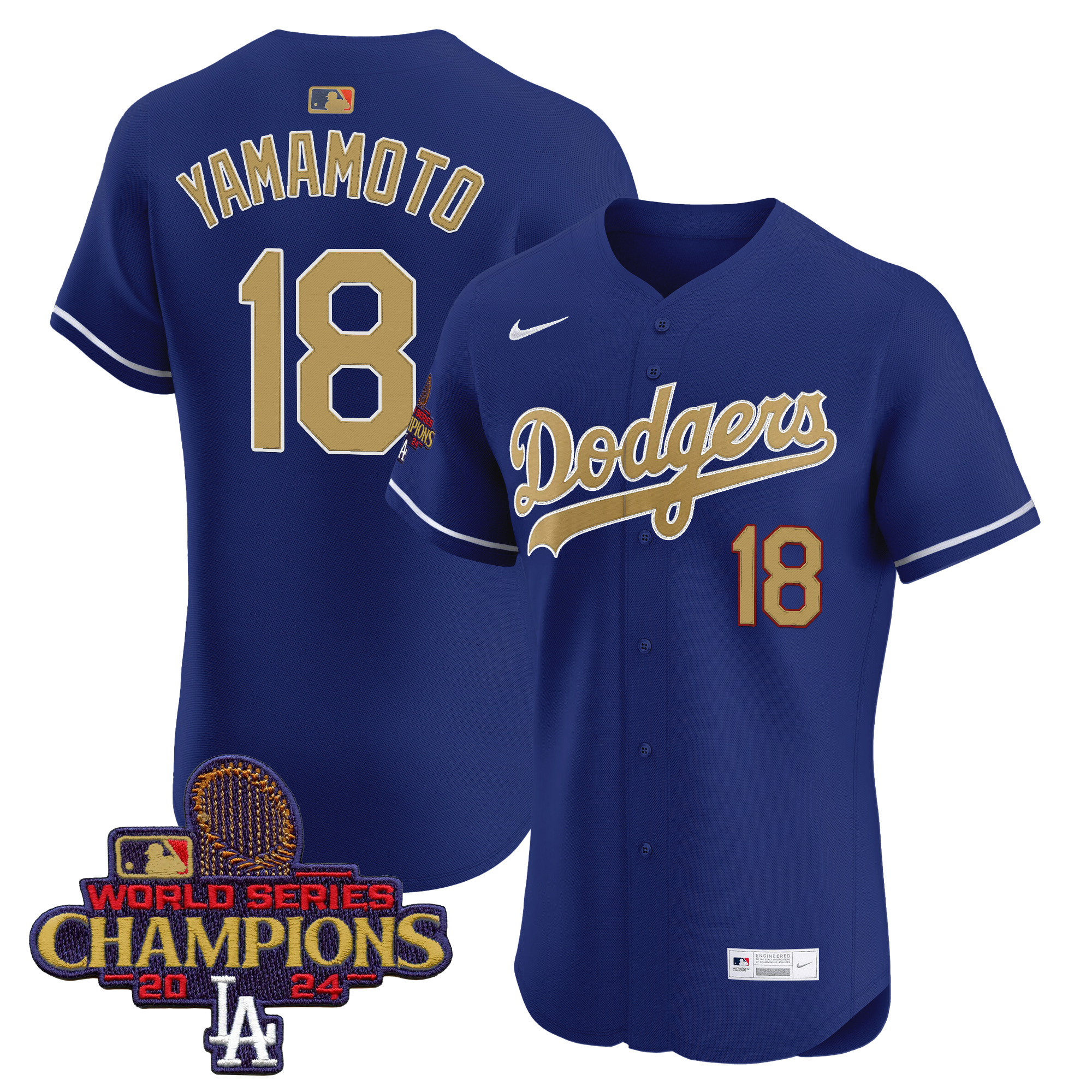 Yamamoto Men's Los Angeles Dodgers 2025 Gold Vapor Premier Elite Royal Jersey - All Stitched
