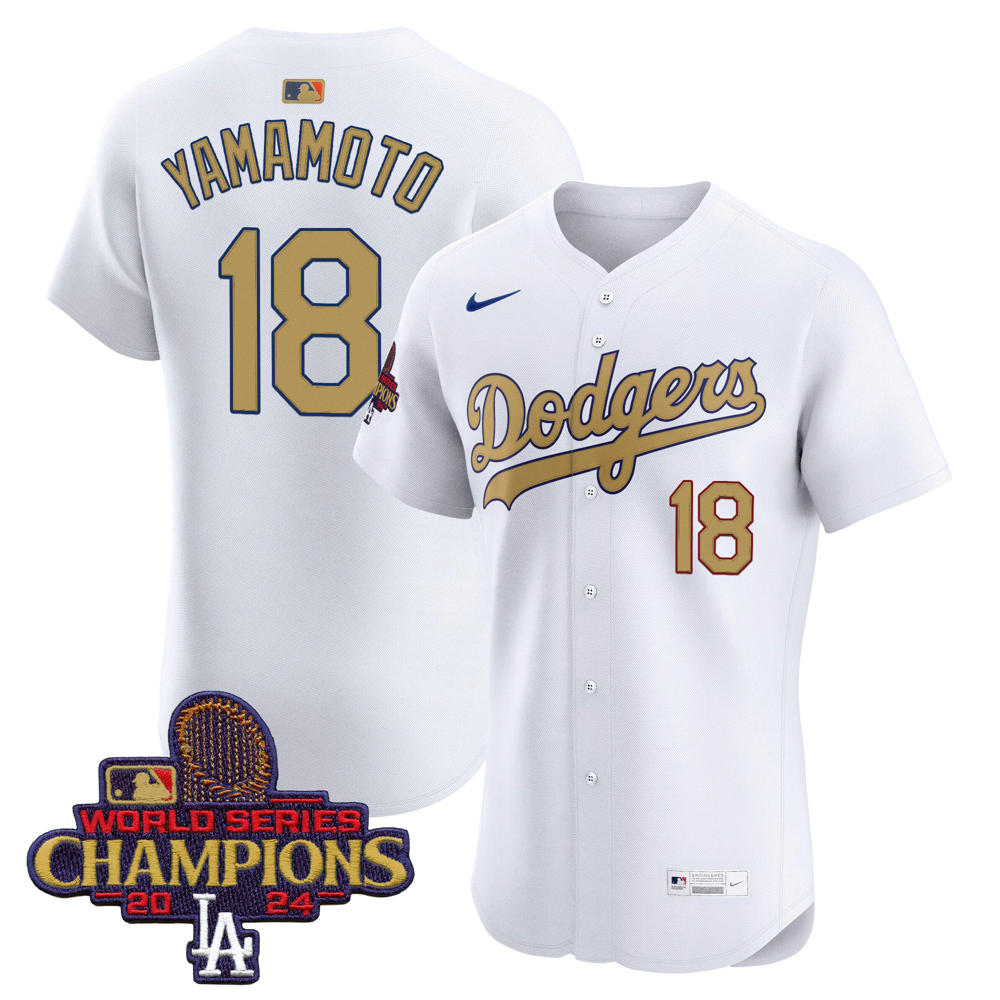 Yamamoto Men's Los Angeles Dodgers 2025 Gold Vapor Premier Elite White Jersey - All Stitched