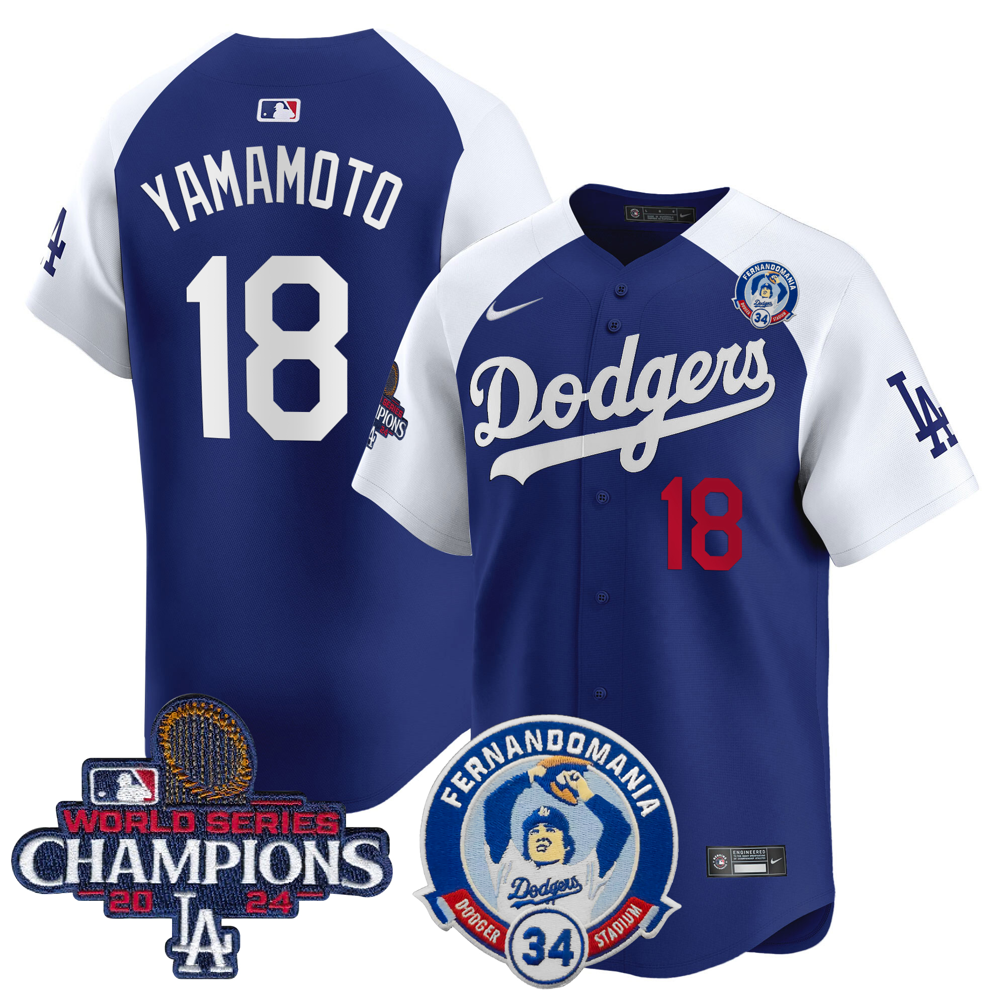 Yamamoto Men's Los Angeles Dodgers Fernando & 2024 World Series Champions Patch Vapor Premier Limited Alternate Royal Jersey V2 - All Stitched