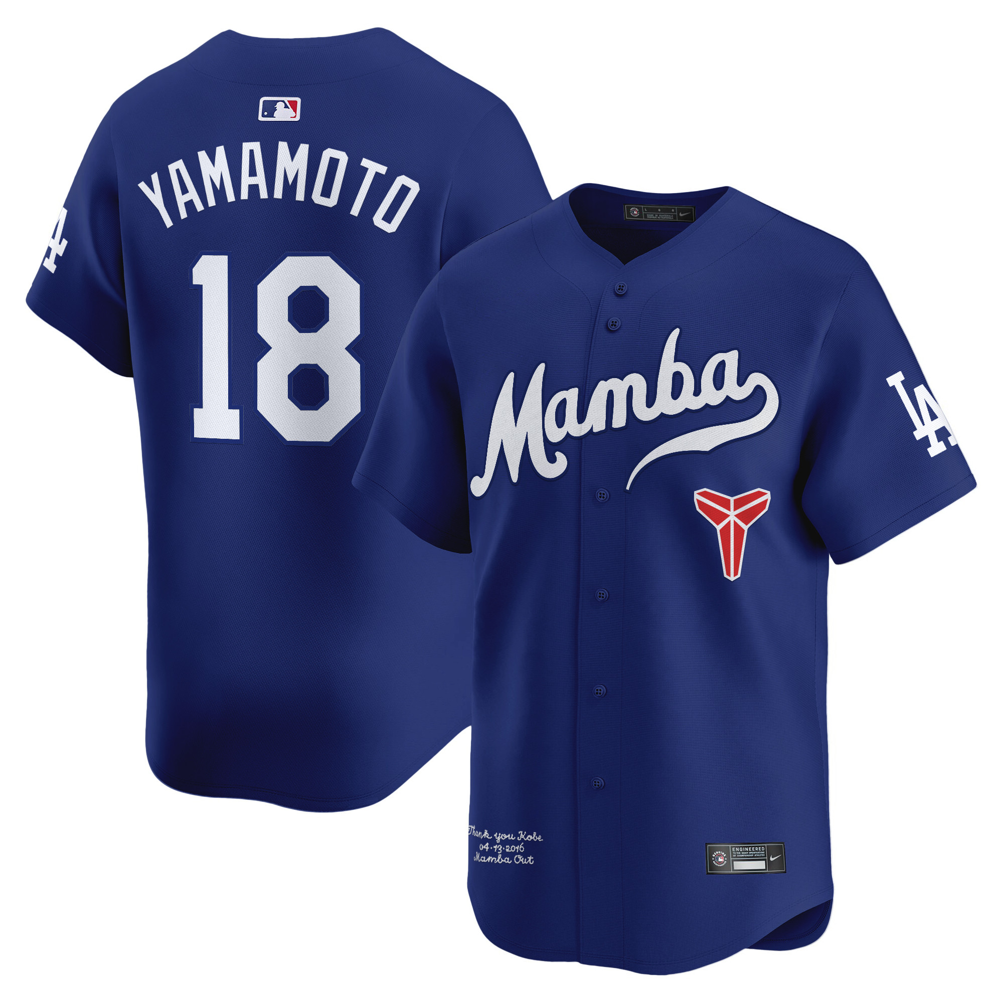 Yamamoto Men's Los Angeles Dodgers Kobe Bryant Mamba Vapor Premier Limited Royal Jersey - All Stitched