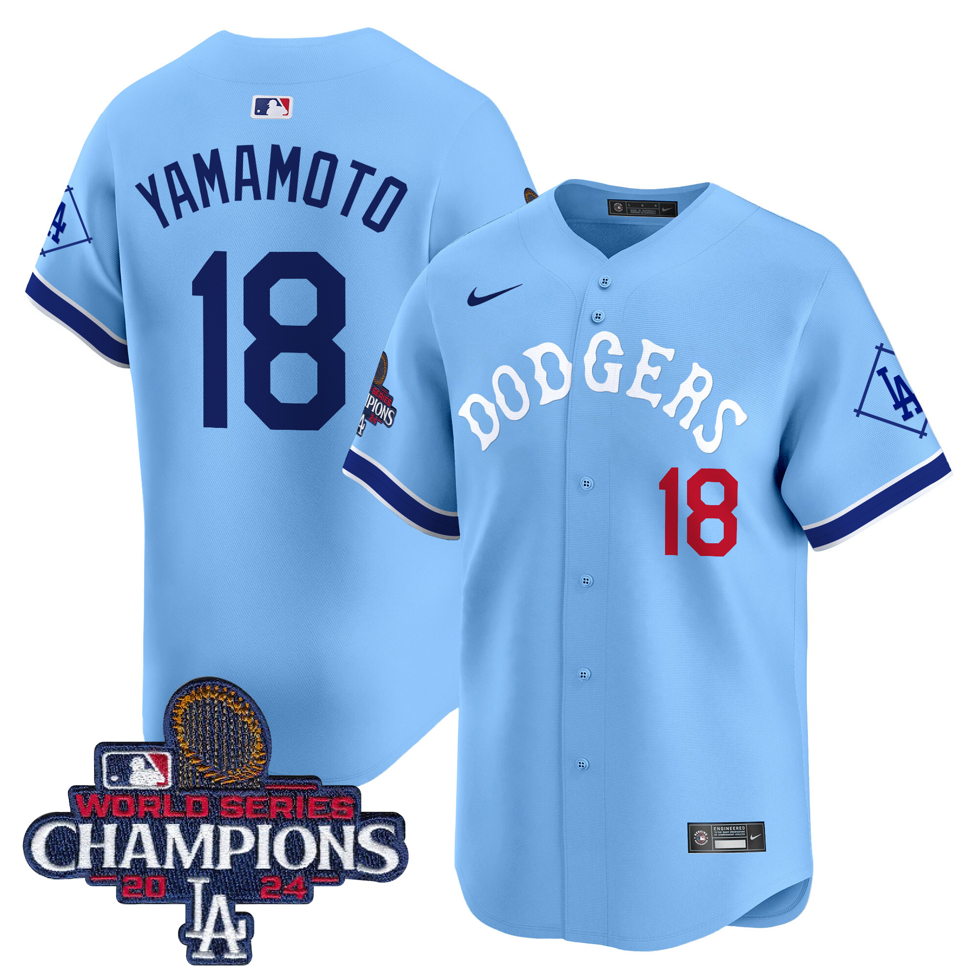 Yamamoto Men's Los Angeles Dodgers Tribute 2024 World Series Champions Vapor Premier Limited Blue Jersey - All Stitched
