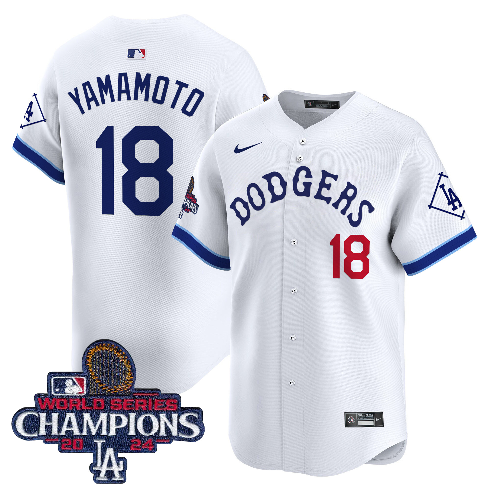 Yamamoto Men's Los Angeles Dodgers Tribute 2024 World Series Champions Vapor Premier Limited White Jersey - All Stitched