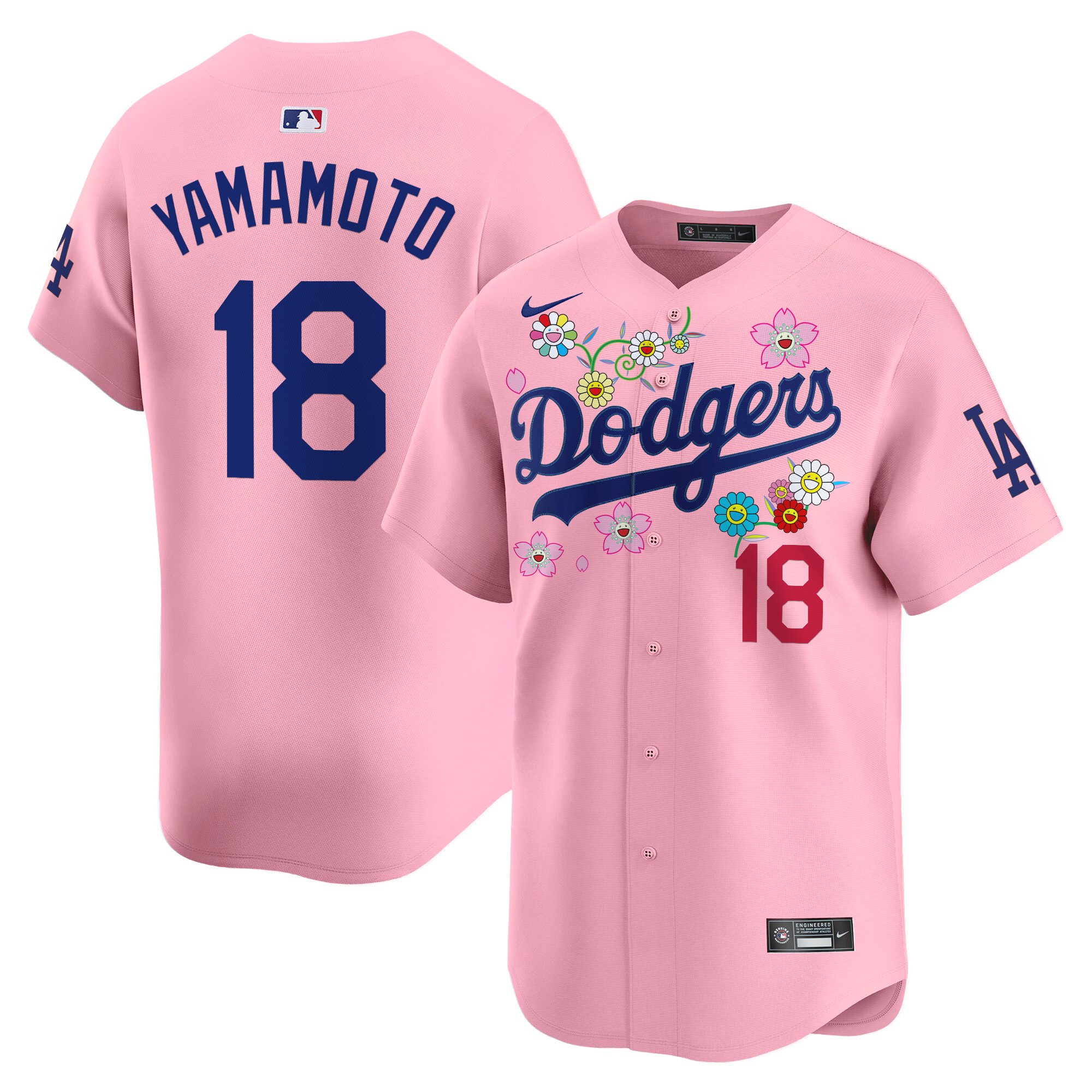 Yamamoto Men's Los Angeles Dodgers x Takashi Murakami 2025 Vapor Premier Limited Cherry Blossom Jersey - Stitched