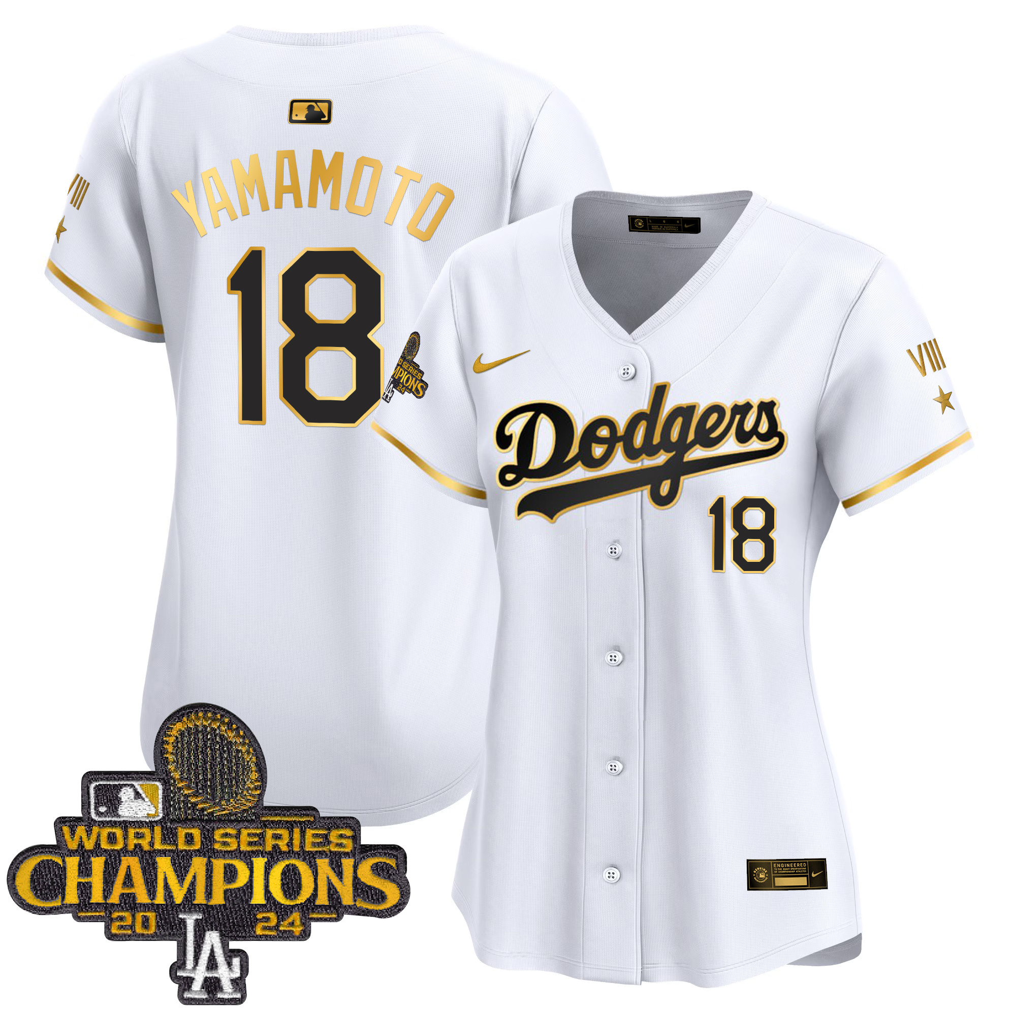 Yamamoto Women's Los Angeles Dodgers 2024 World Series Champions Gold Trim Vapor Premier Limited White Gold Jersey - All Stitched