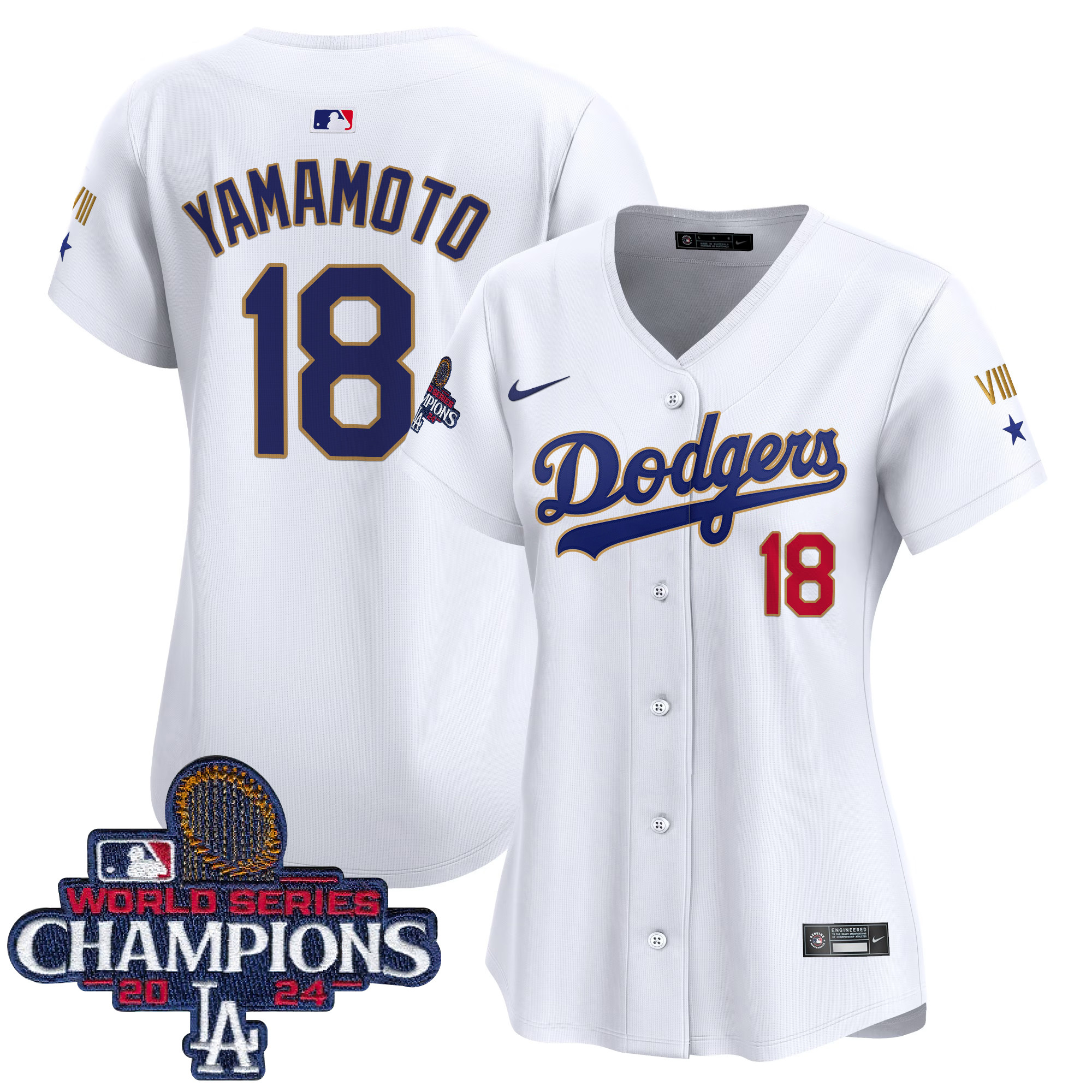 Yamamoto Women's Los Angeles Dodgers 2024 World Series Champions Gold Trim Vapor Premier Limited White Jersey - All Stitched