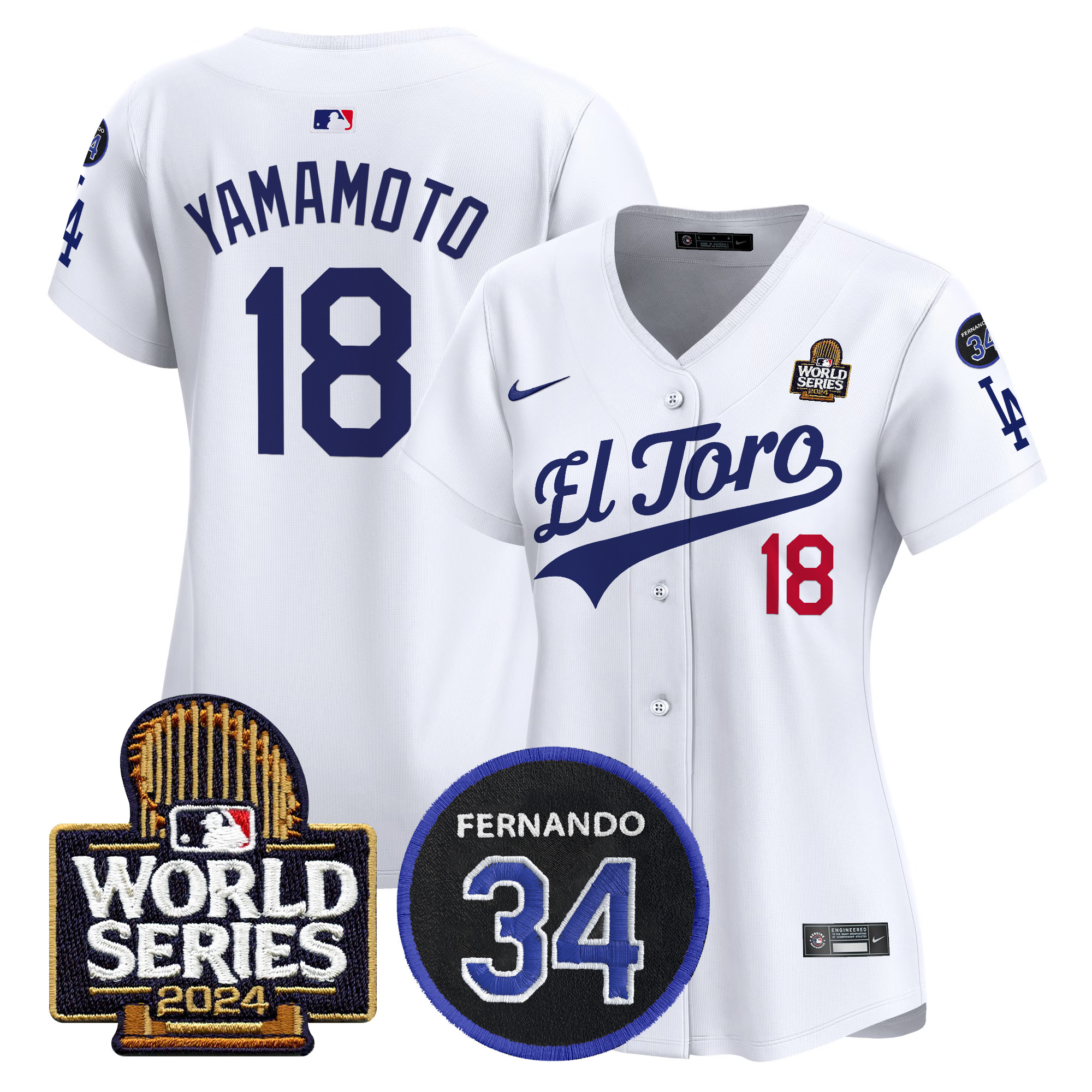 Yamamoto Women's Los Angeles Dodgers El Toro 2024 World Series Patch Vapor Premier Limited White Jersey - All Stitched