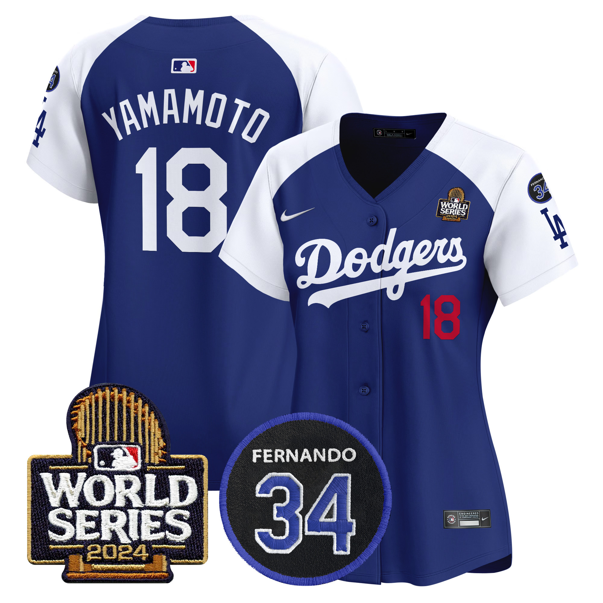 Yamamoto Women's Los Angeles Dodgers Fernando Memorial & 2024 World Series Patch Vapor Premier Limited Alternate Royal Jersey V2 - All Stitched