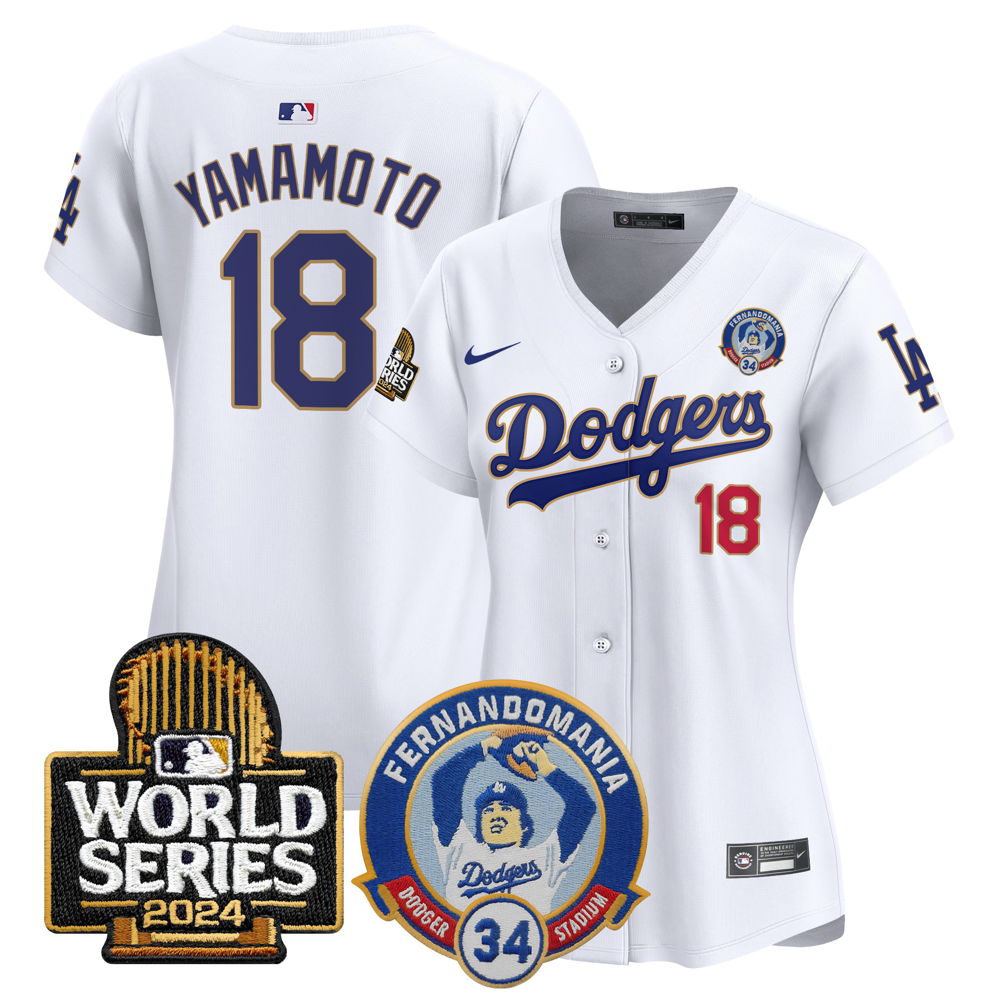 Yamamoto Women's Los Angeles Dodgers Fernando Valenzuela & 2024 World Series Patch Vapor Premier Limited White Jersey - All Stitched