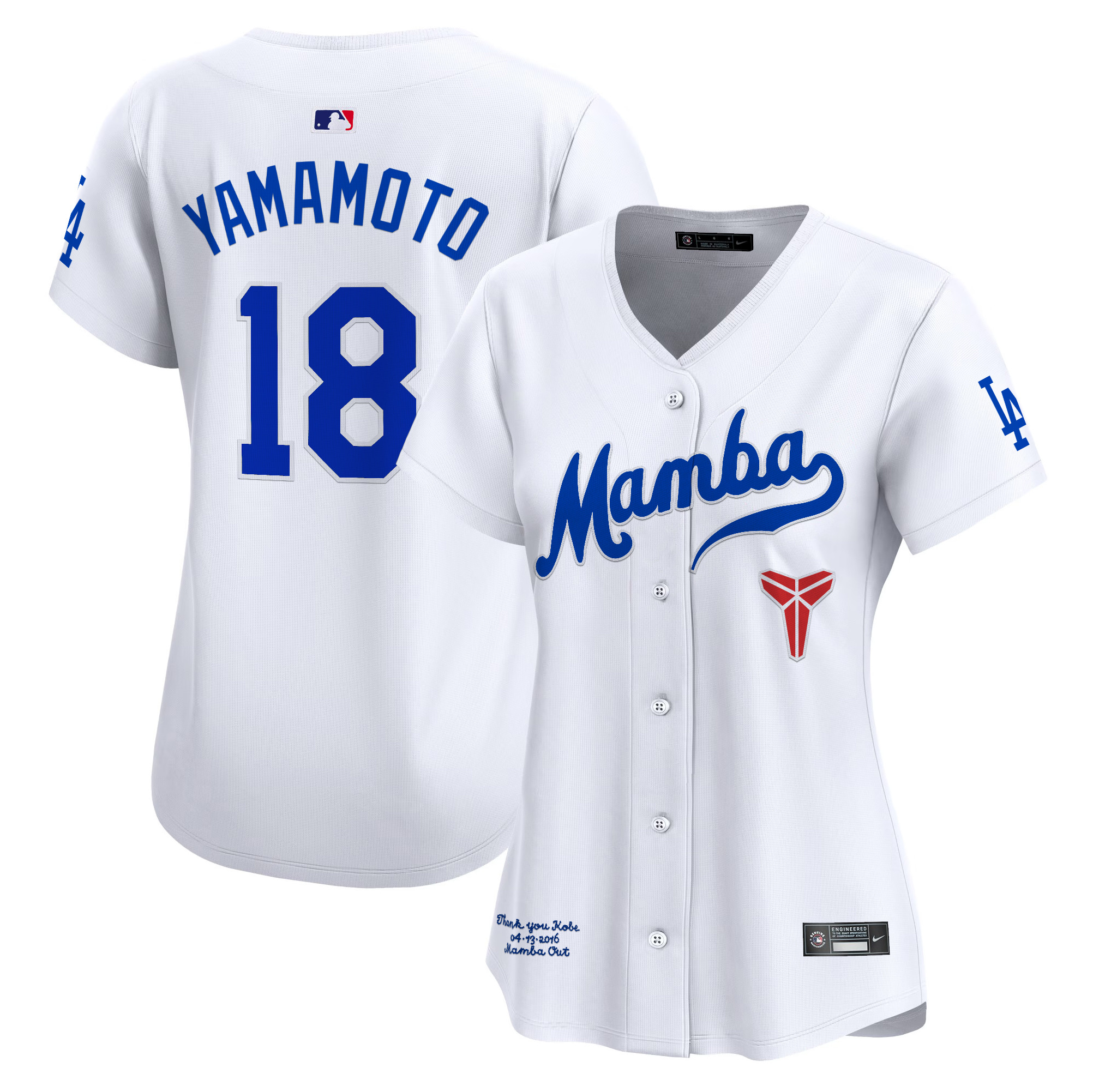 Yamamoto Women's Los Angeles Dodgers Kobe Bryant Mamba Vapor Premier Limited White Jersey - All Stitched