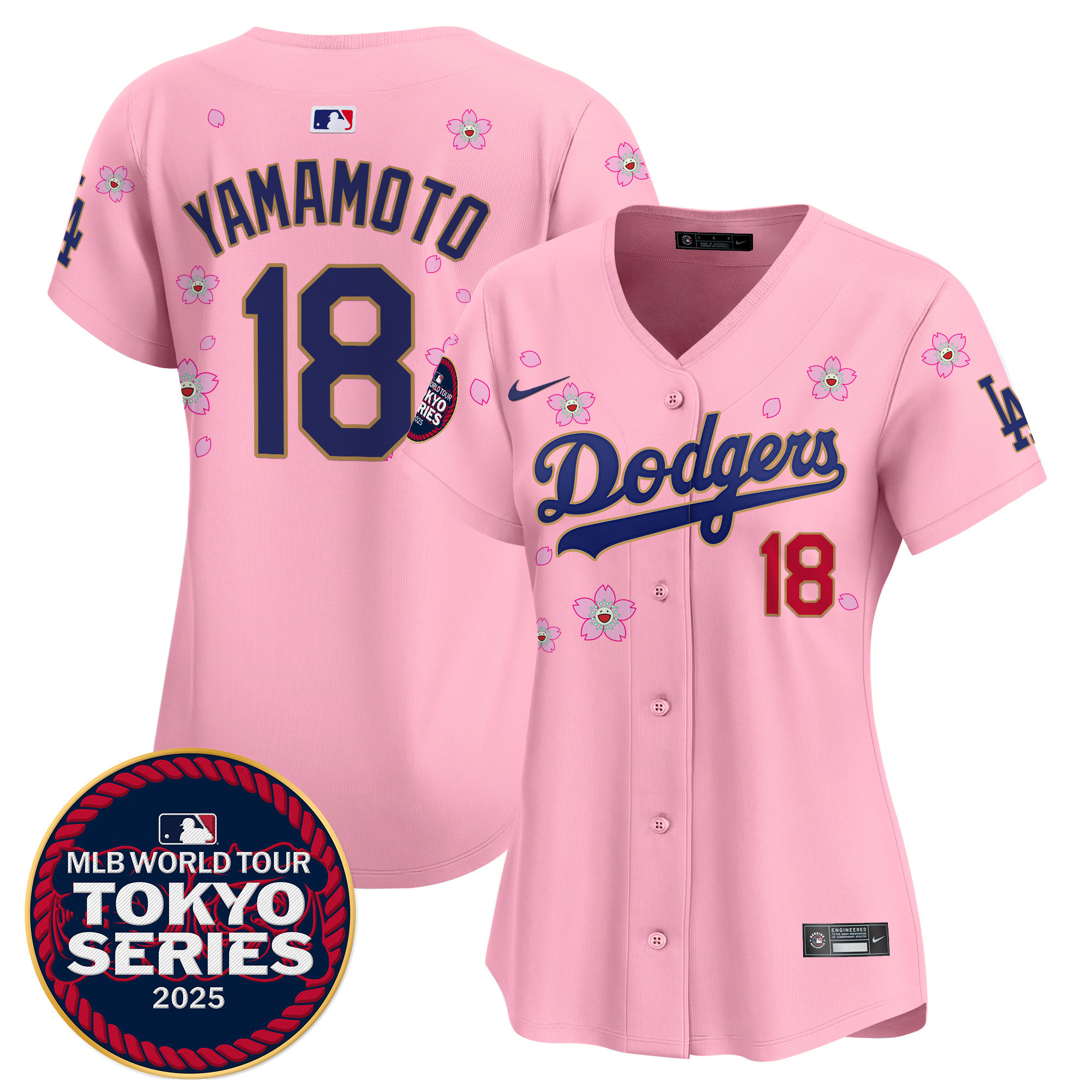 Yamamoto Women's Los Angeles Dodgers Tokyo Series 2025 Gold Trim Vapor Premier Limited Cherry Blossom Jersey - Stitched
