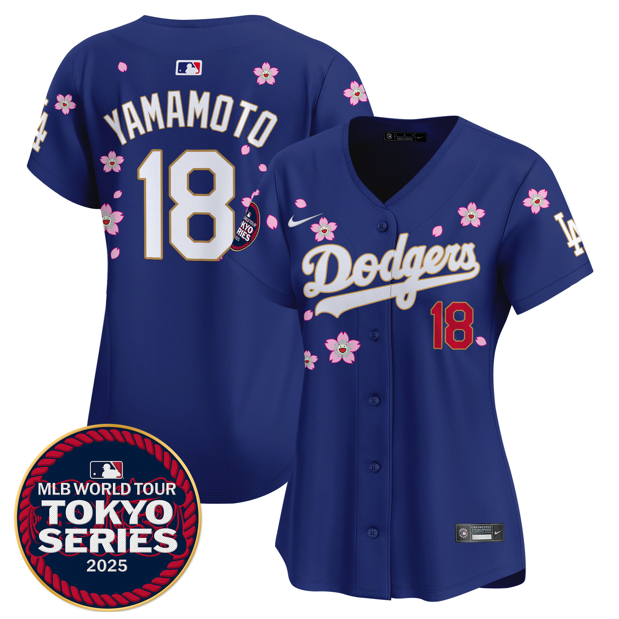 Yamamoto Women's Los Angeles Dodgers Tokyo Series 2025 Gold Trim Vapor Premier Limited Royal Jersey V2 - Stitched