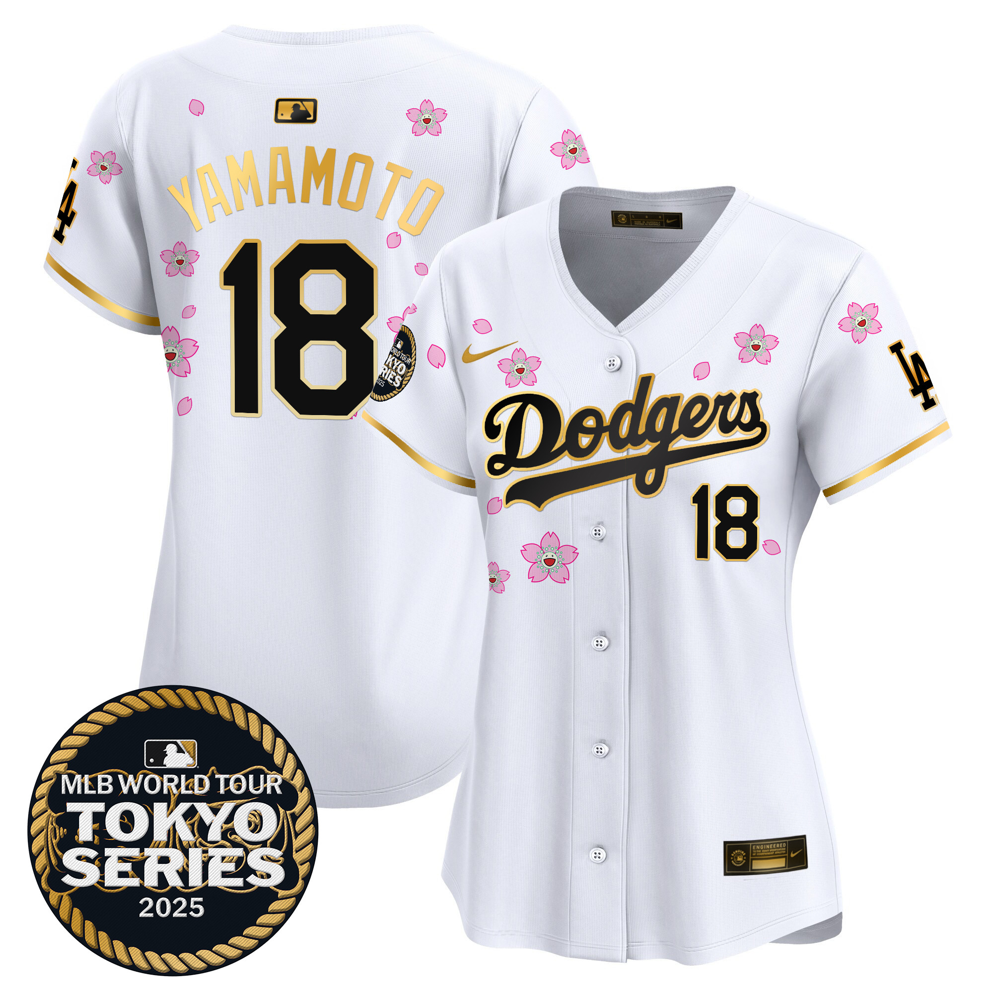 Yamamoto Women's Los Angeles Dodgers Tokyo Series 2025 Gold Trim Vapor Premier Limited White Gold Jersey V2 - Stitched