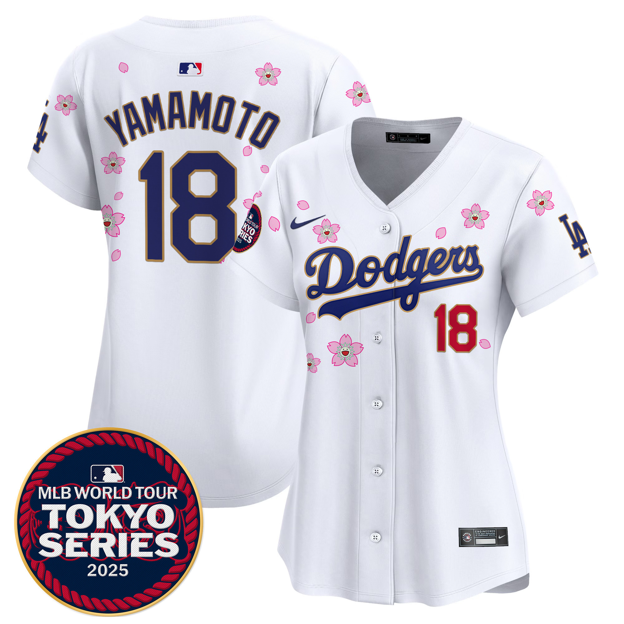 Yamamoto Women's Los Angeles Dodgers Tokyo Series 2025 Gold Trim Vapor Premier Limited White Jersey V2 - Stitched