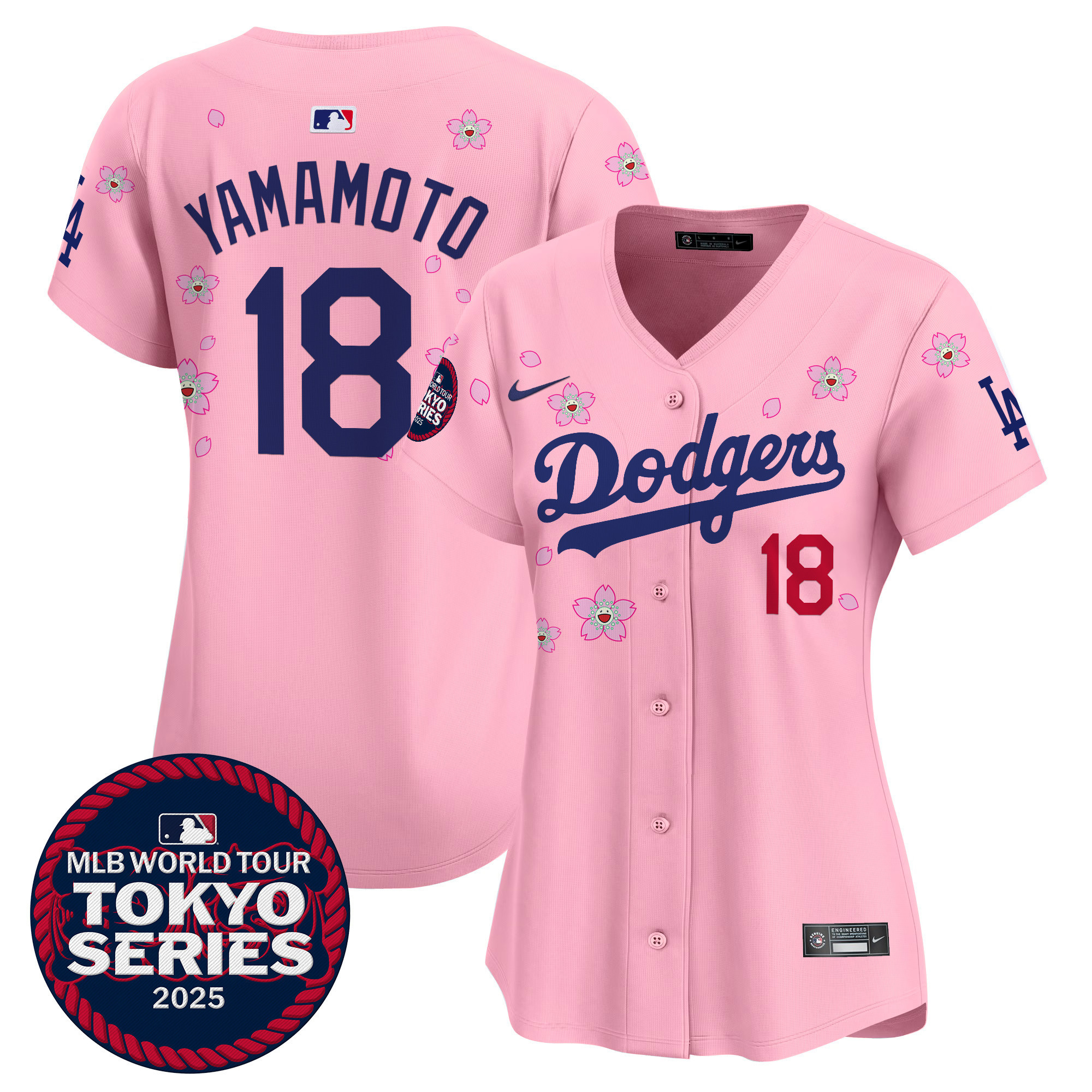Yamamoto Women's Los Angeles Dodgers Tokyo Series 2025 Vapor Premier Limited Cherry Blossom Jersey - Stitched