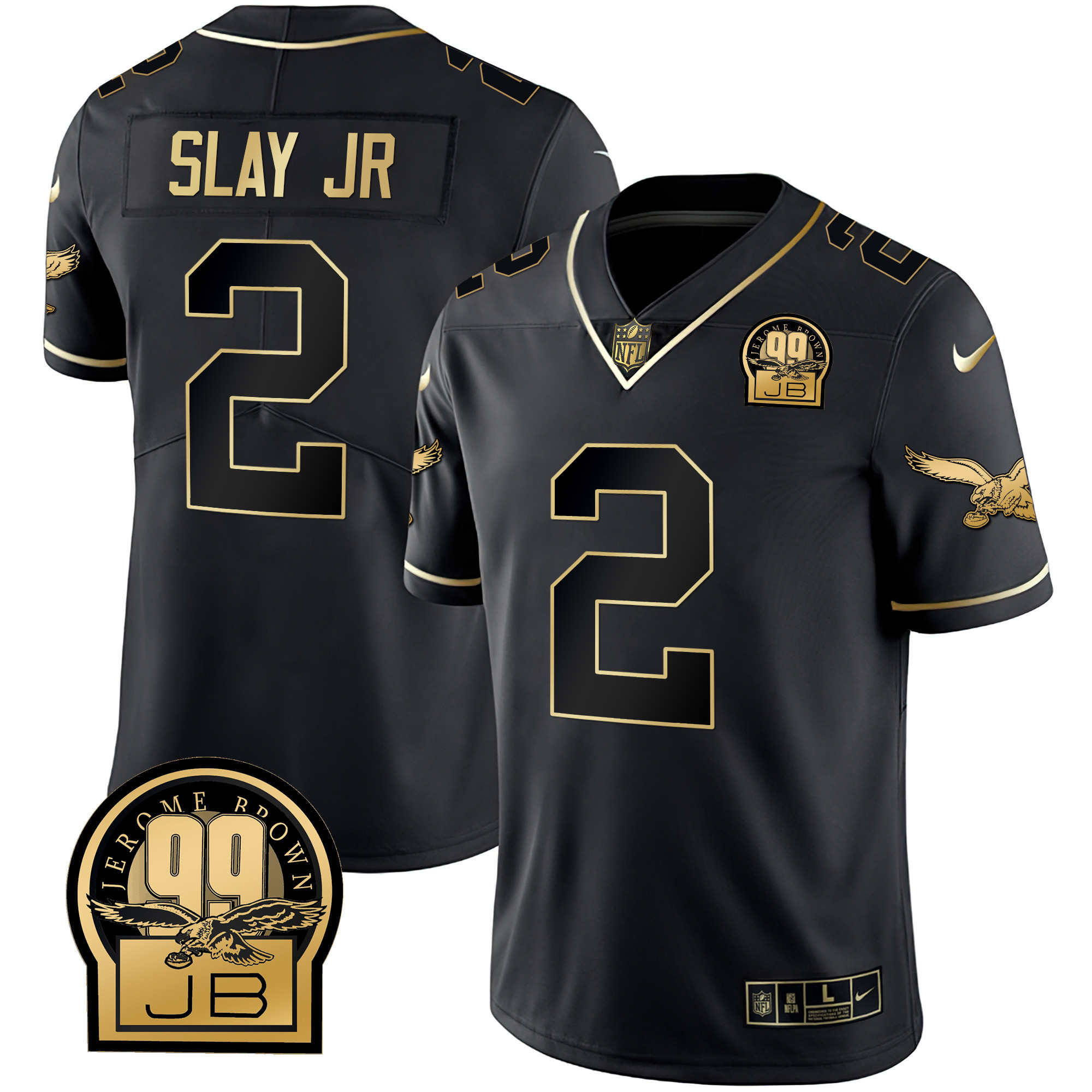 Youth's Philadelphia Eagles Jerome Brown Retired Patch Black Gold & Kelly Darius Slay Jr. Jersey - All Stitched