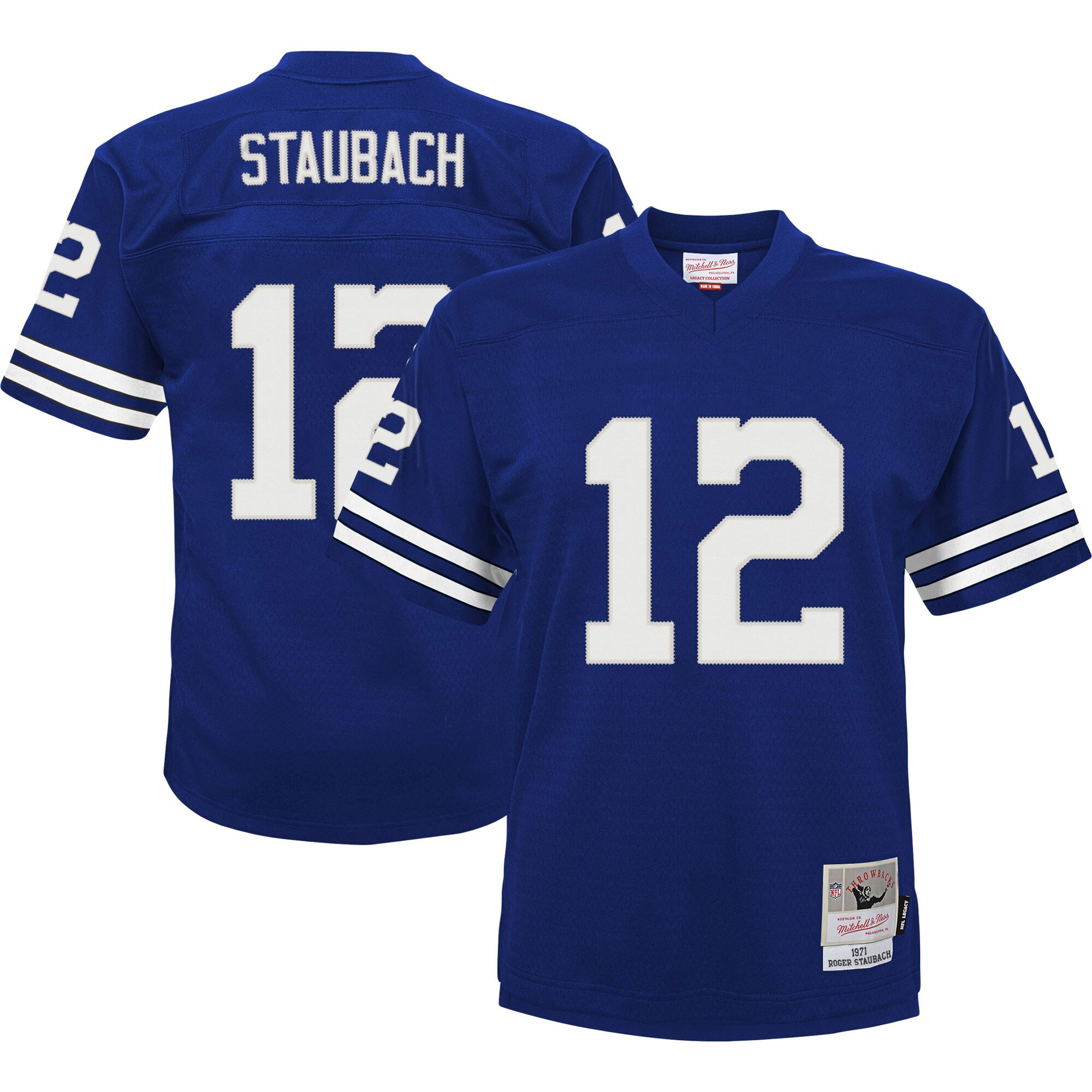 Youth's Roger Staubach Dallas Cowboys Navy Jersey - All Stitched
