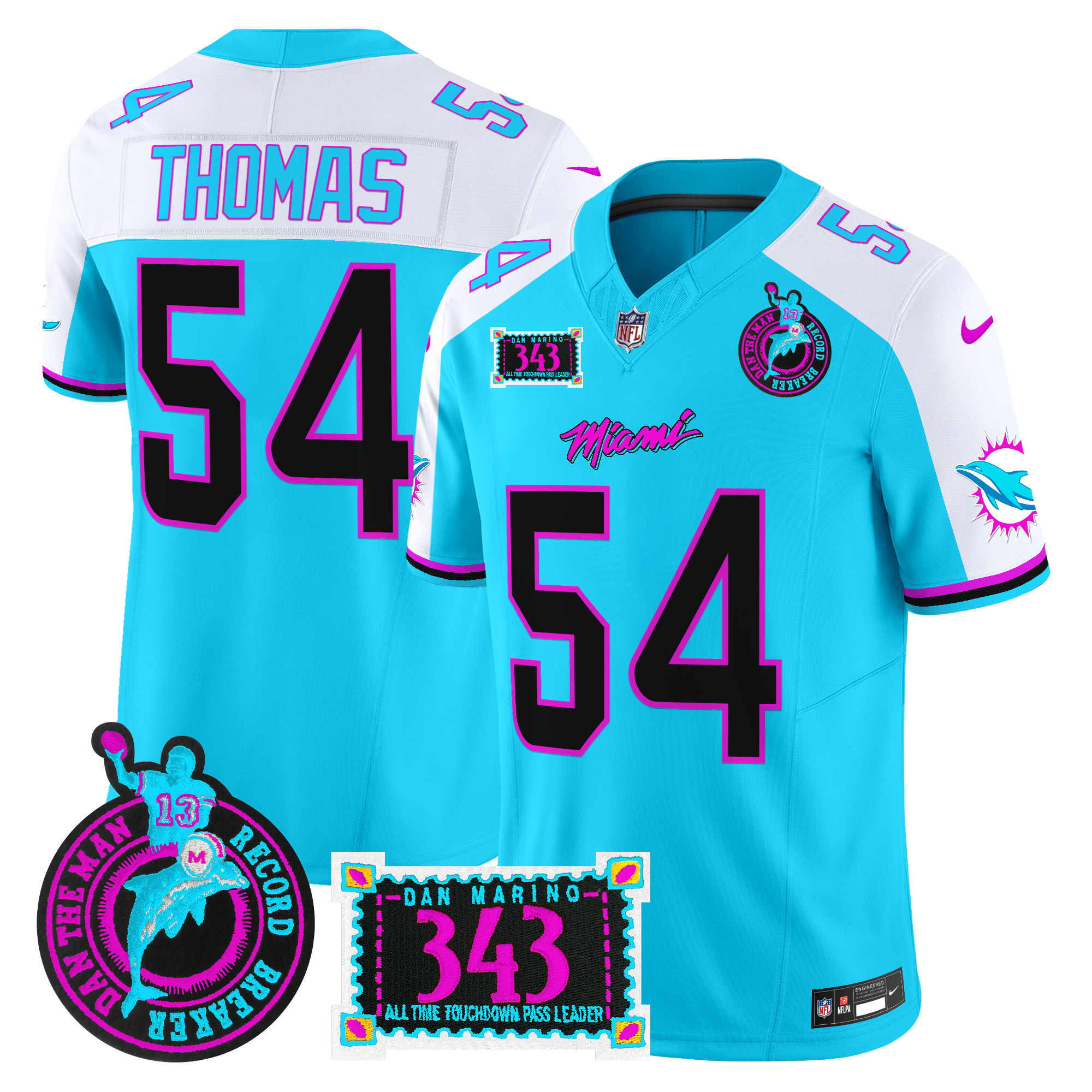 Zach Thomas Men's Miami Dolphins "Dan the Man Record Breaker" Patch Vapor Limited Aqua Alternate Jersey - All Stitched