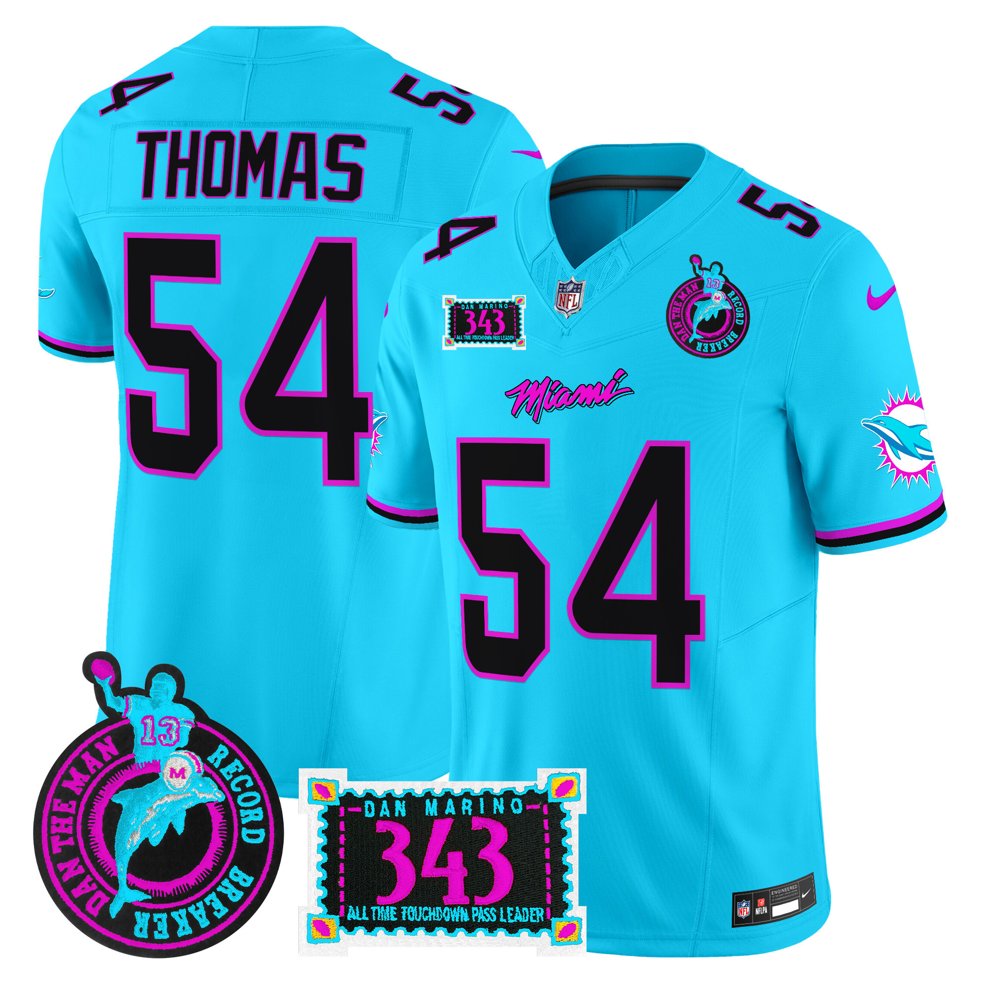 Zach Thomas Men's Miami Dolphins "Dan the Man Record Breaker" Patch Vapor Limited Aqua Jersey - All Stitched
