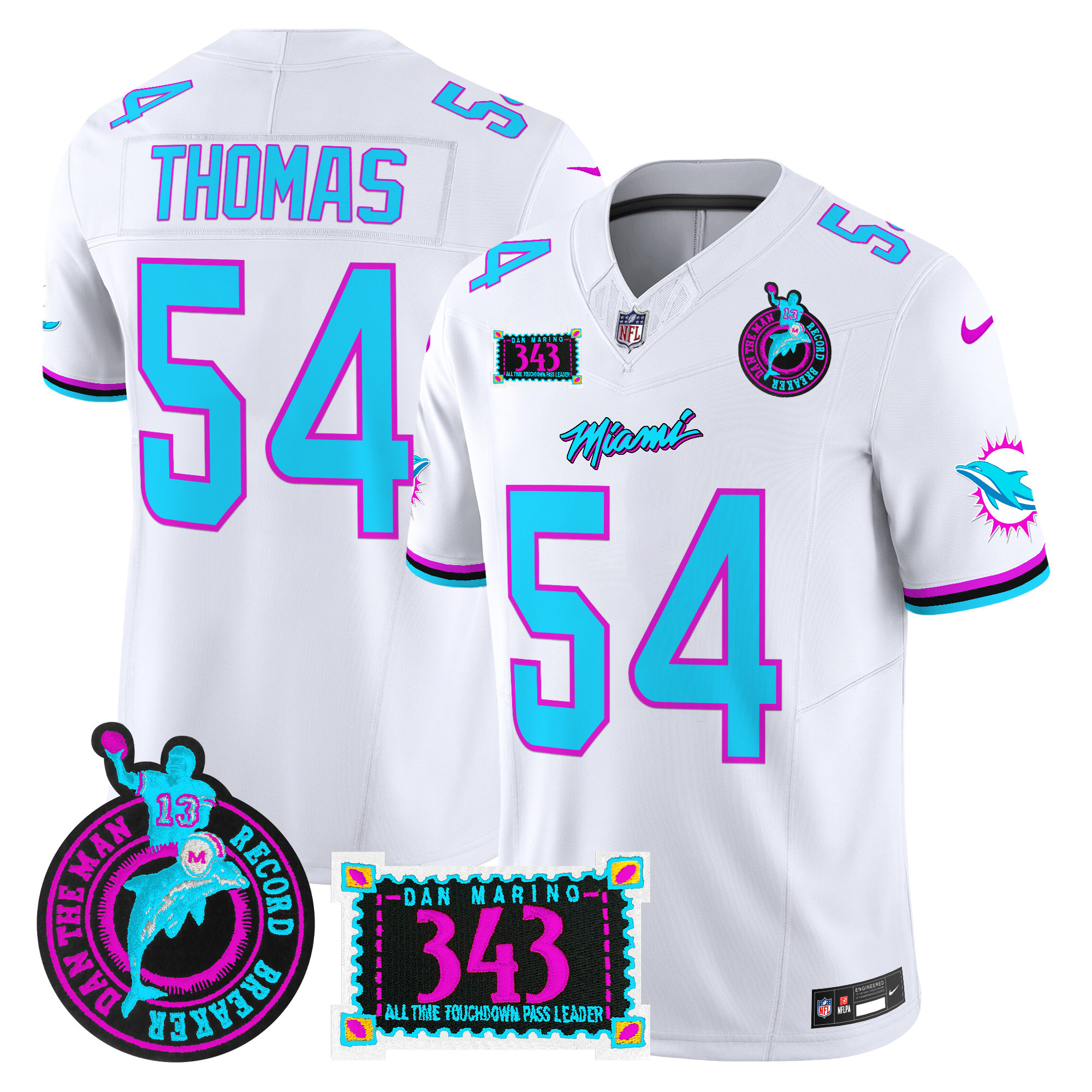 Zach Thomas Men's Miami Dolphins "Dan the Man Record Breaker" Patch Vapor Limited White Jersey - All Stitched