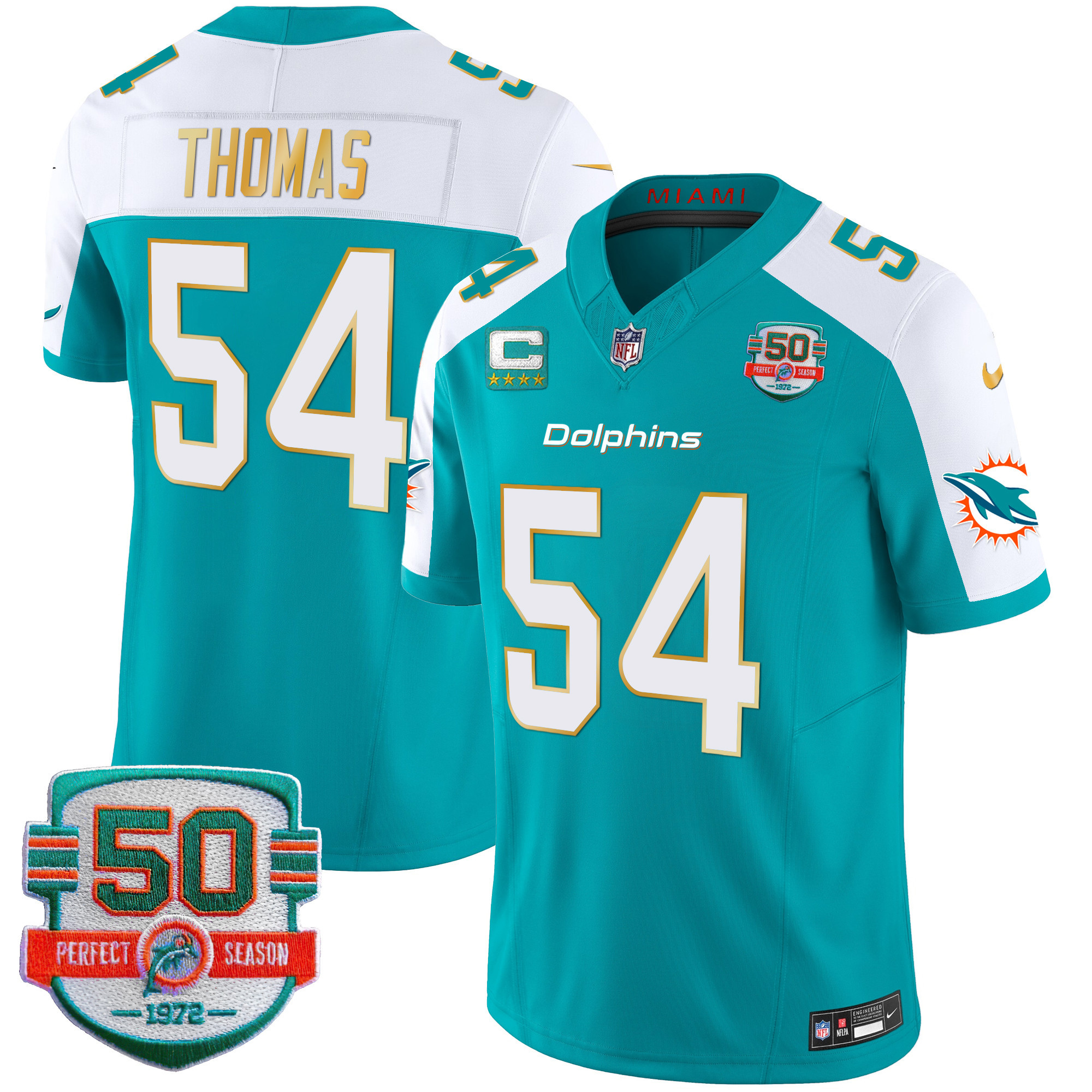 Zach Thomas Men's Miami Dolphins Gold Trim Vapor Limited Aqua Alternate Jersey - All Stitched