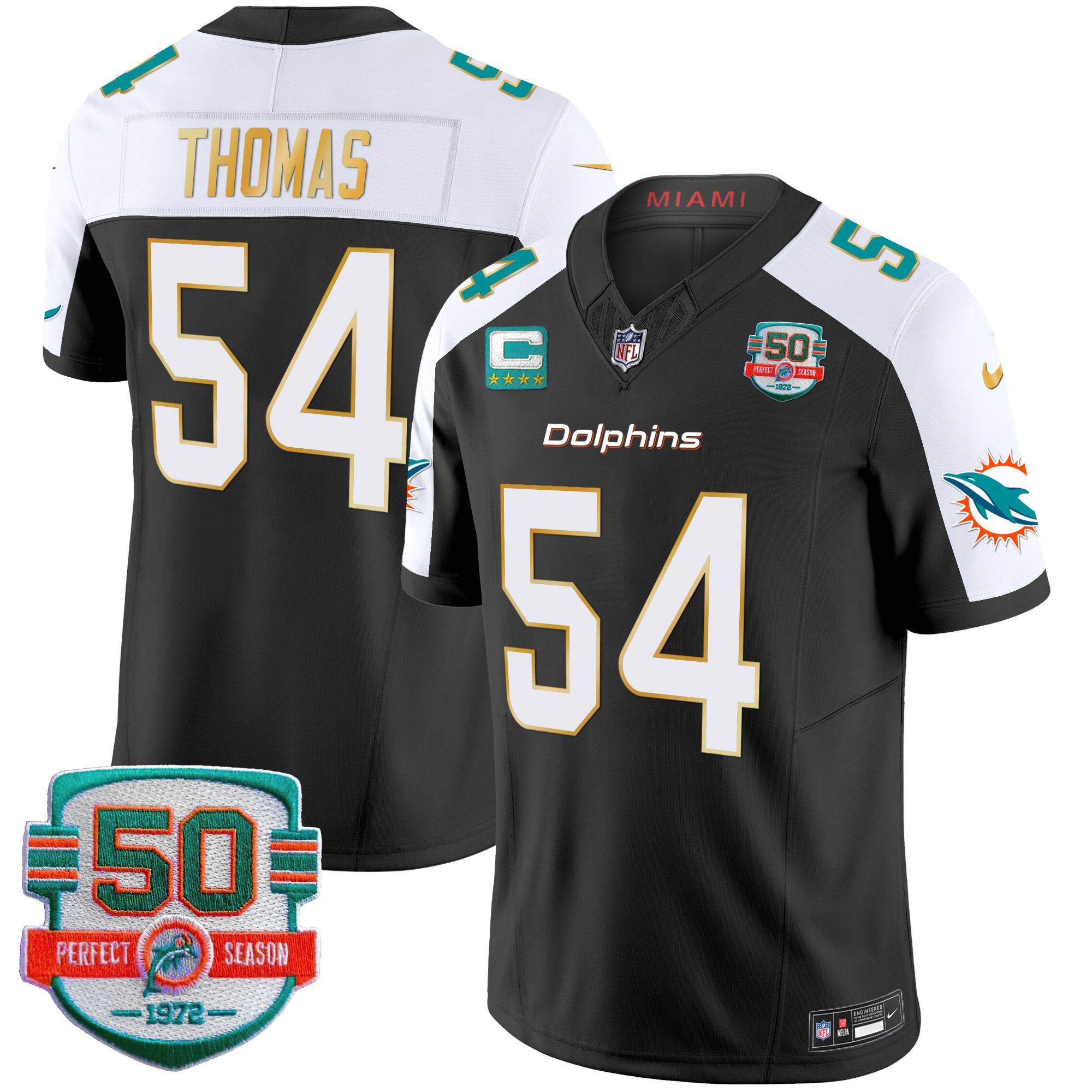 Zach Thomas Men's Miami Dolphins Gold Trim Vapor Limited Black Alternate Jersey - All Stitched