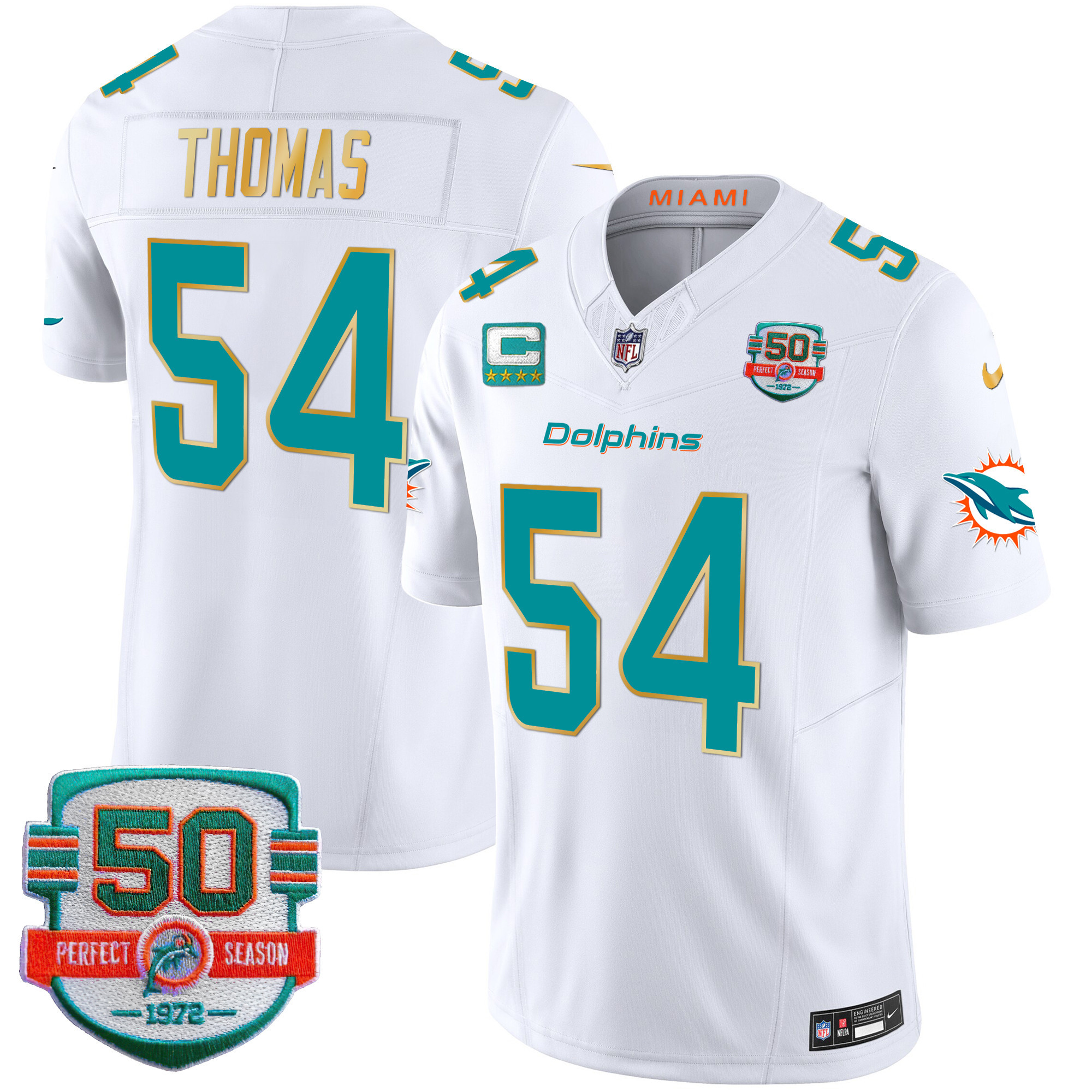 Zach Thomas Men's Miami Dolphins Gold Trim Vapor Limited White Jersey - All Stitched