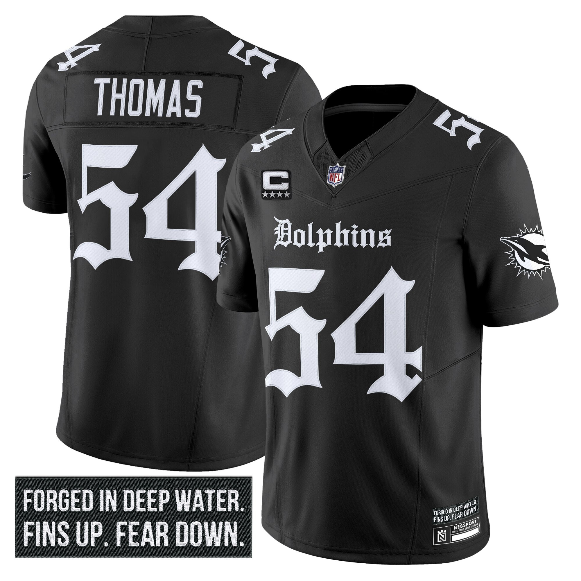 Zach Thomas Men's Miami Dolphins 'Gothic Deep Water Edition' Vapor Limited Black Jersey - All Stitched