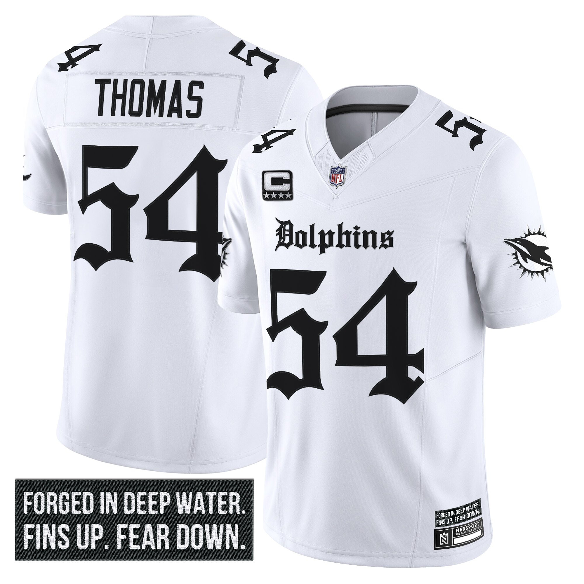 Zach Thomas Men's Miami Dolphins 'Gothic Deep Water Edition' Vapor Limited White Jersey - All Stitched