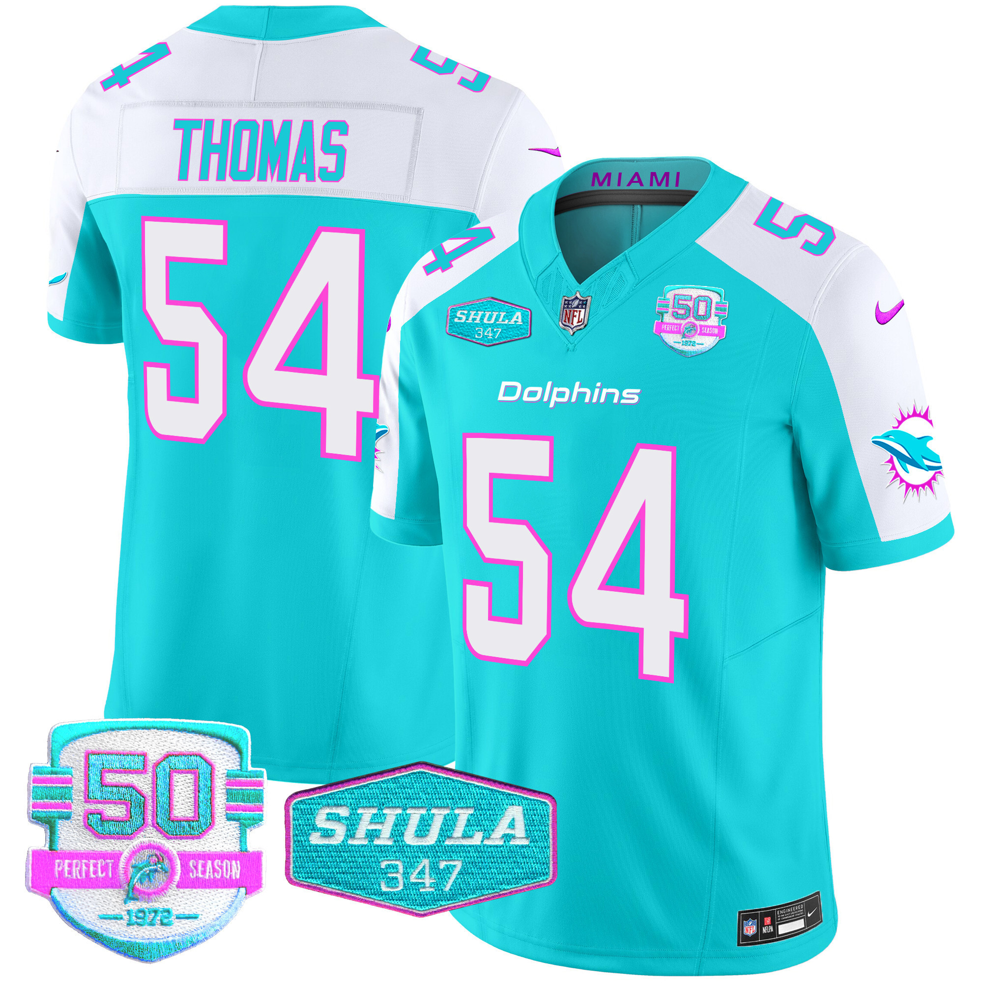 Zach Thomas Men's Miami Dolphins "Miami Vice" Vapor Limited Aqua Alternate Jersey - All Stitched