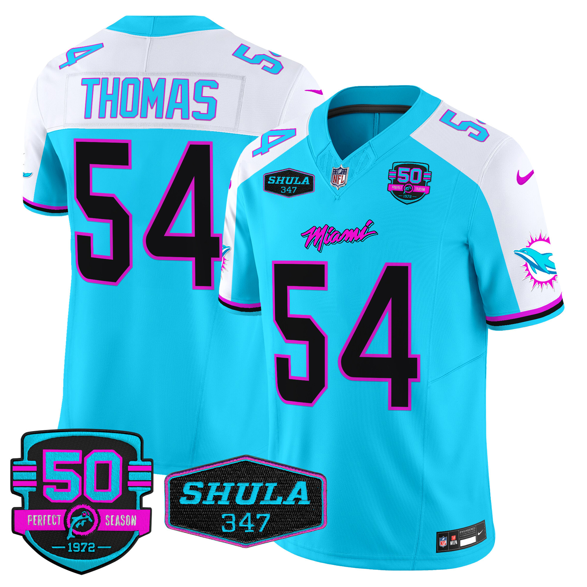 Zach Thomas Men's Miami Dolphins "Miami Vice" Vapor Limited Aqua Alternate Jersey - All Stitched