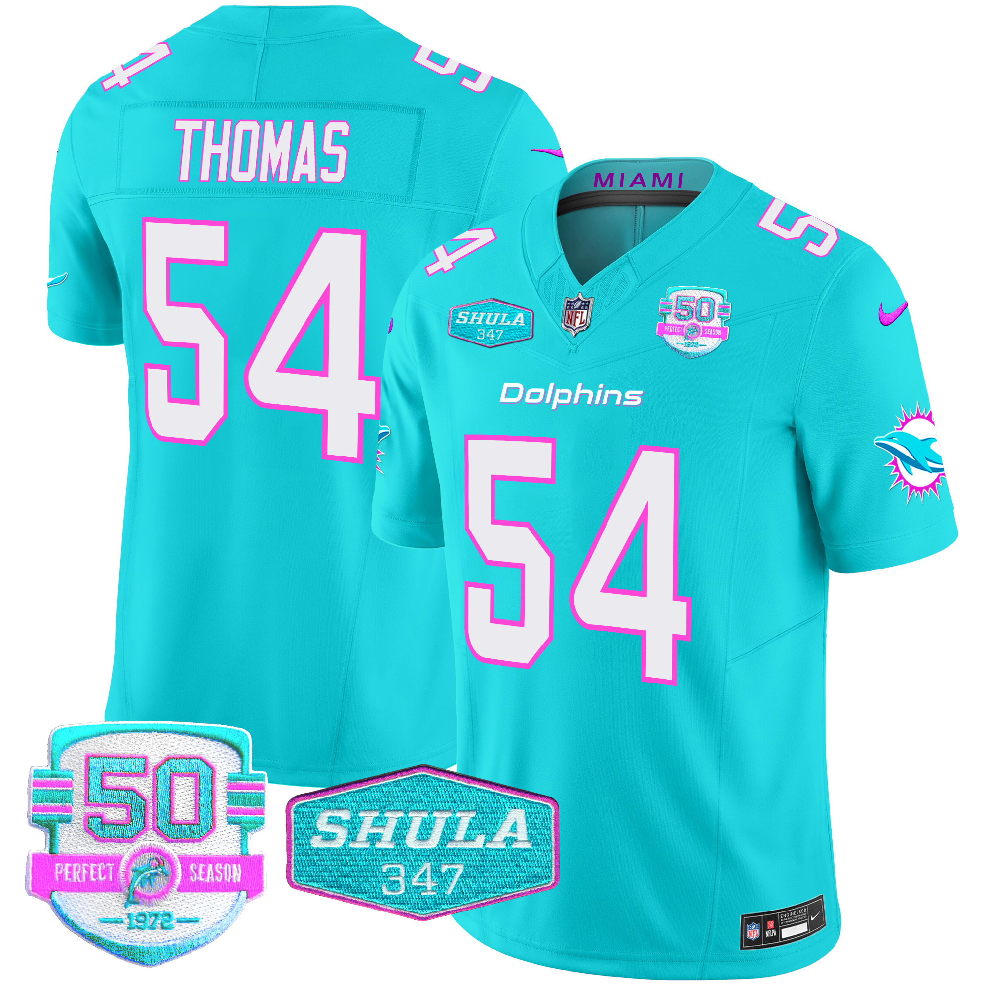 Zach Thomas Men's Miami Dolphins "Miami Vice" Vapor Limited Aqua Jersey - All Stitched