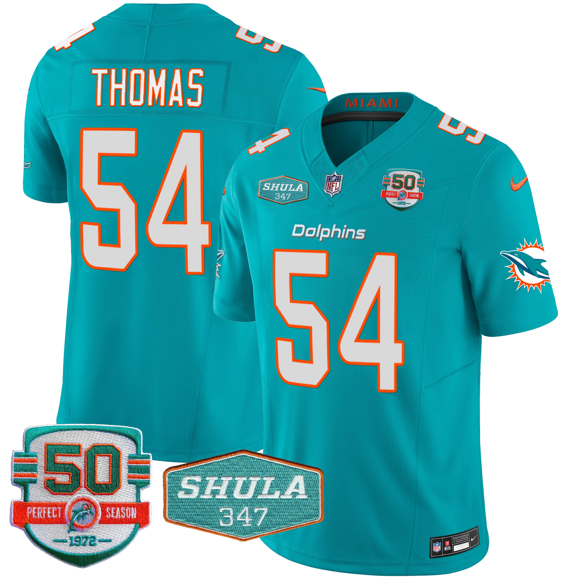 Zach Thomas Men's Miami Dolphins Shula 347 Patch Vapor Limited Aqua Jersey - All Stitched