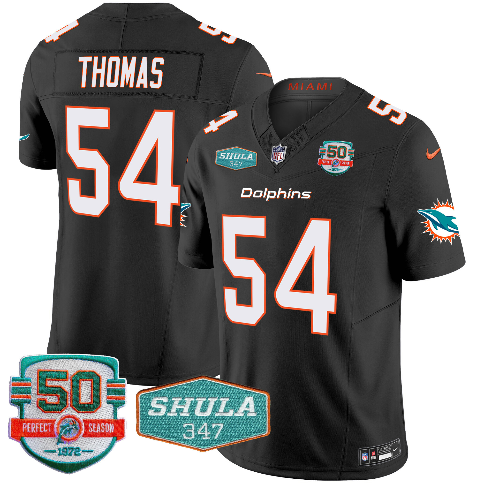 Zach Thomas Men's Miami Dolphins Shula 347 Patch Vapor Limited Black Jersey - All Stitched