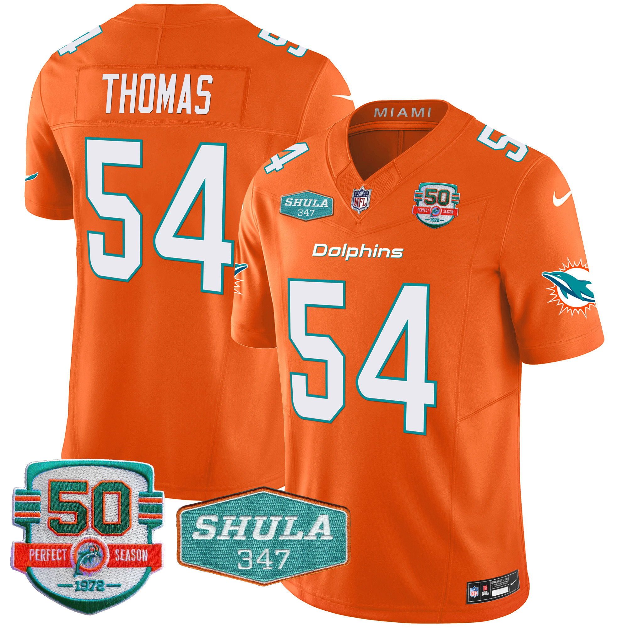 Zach Thomas Men's Miami Dolphins Shula 347 Patch Vapor Limited Orange Jersey - All Stitched