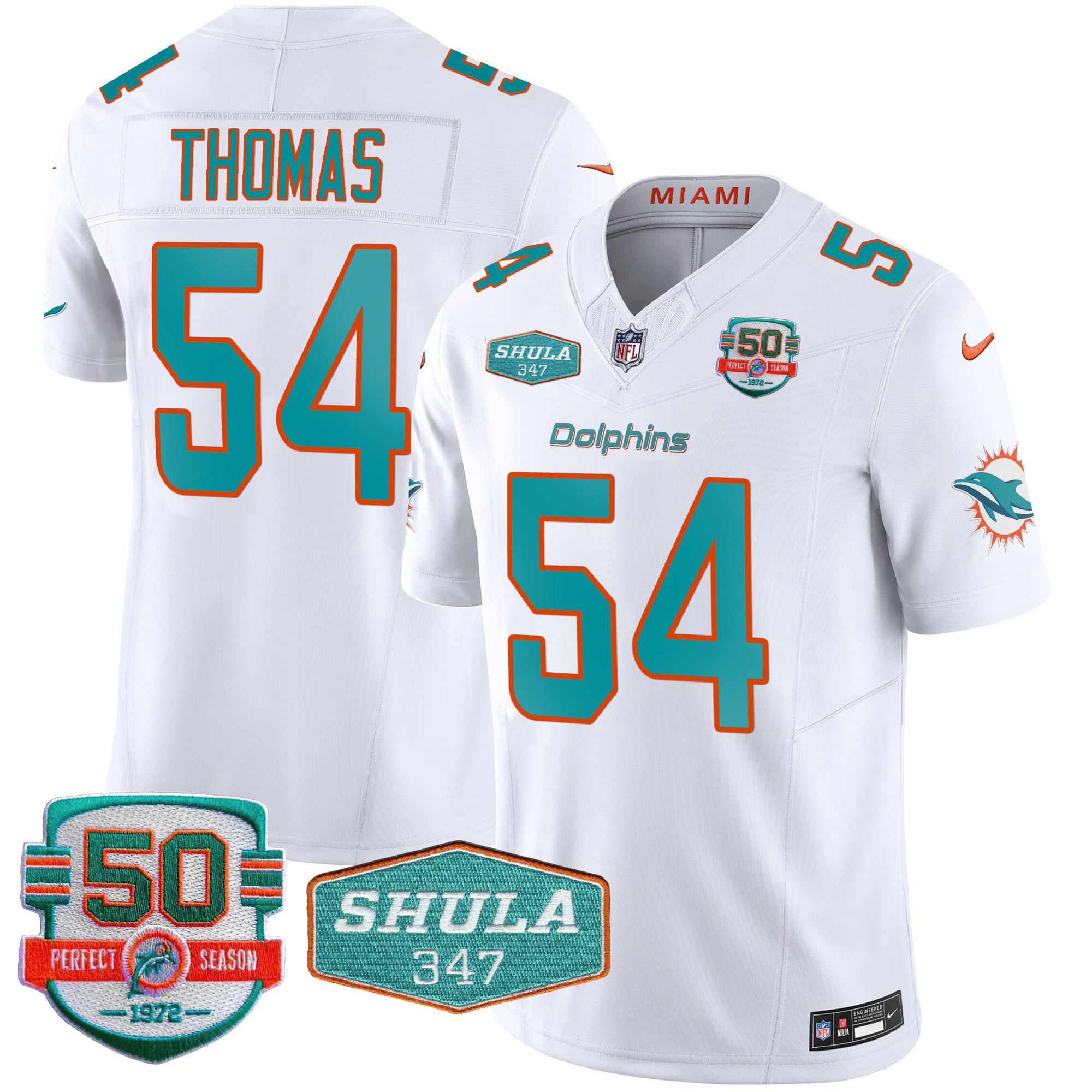 Zach Thomas Men's Miami Dolphins Shula 347 Patch Vapor Limited White Jersey - All Stitched
