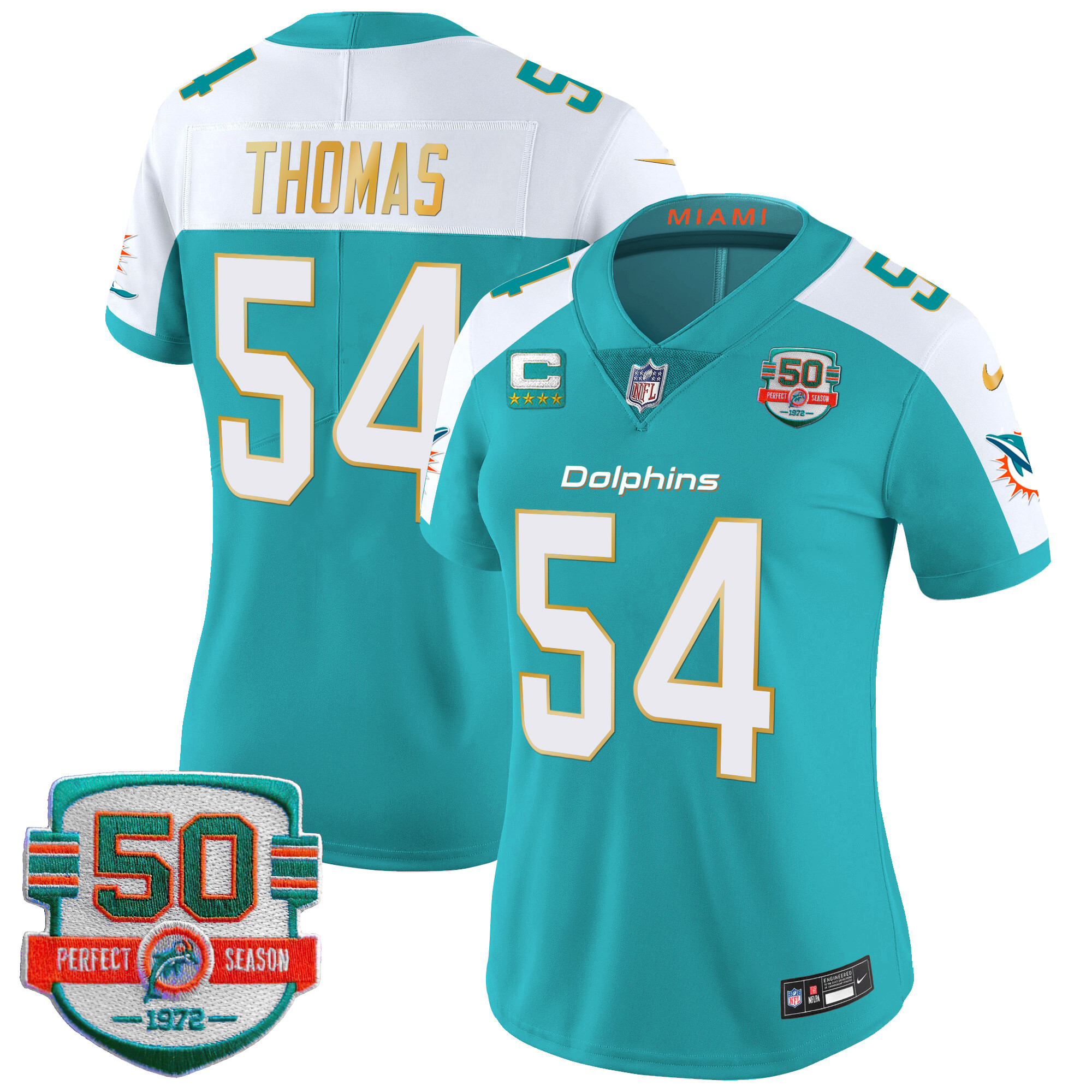 Zach Thomas Women's Miami Dolphins Gold Trim Vapor Limited Aqua Alternate Jersey - All Stitched