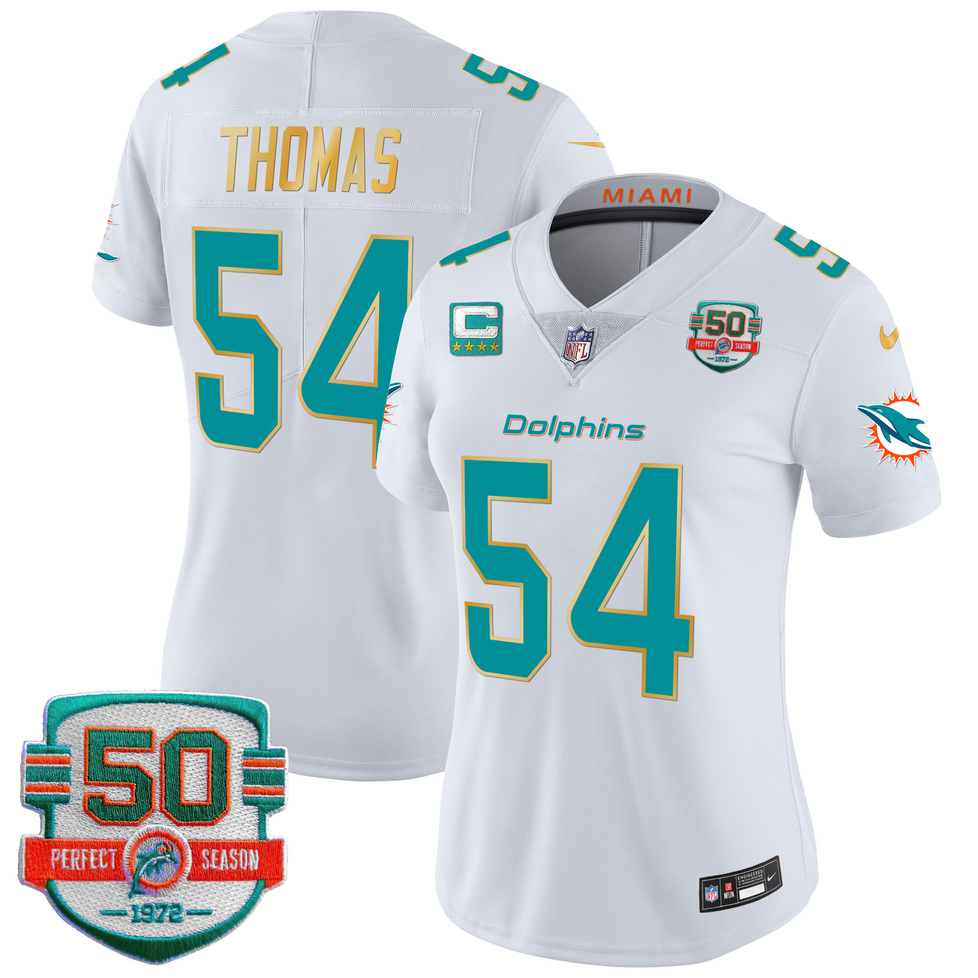 Zach Thomas Women's Miami Dolphins Gold Trim Vapor Limited White Jersey - All Stitched