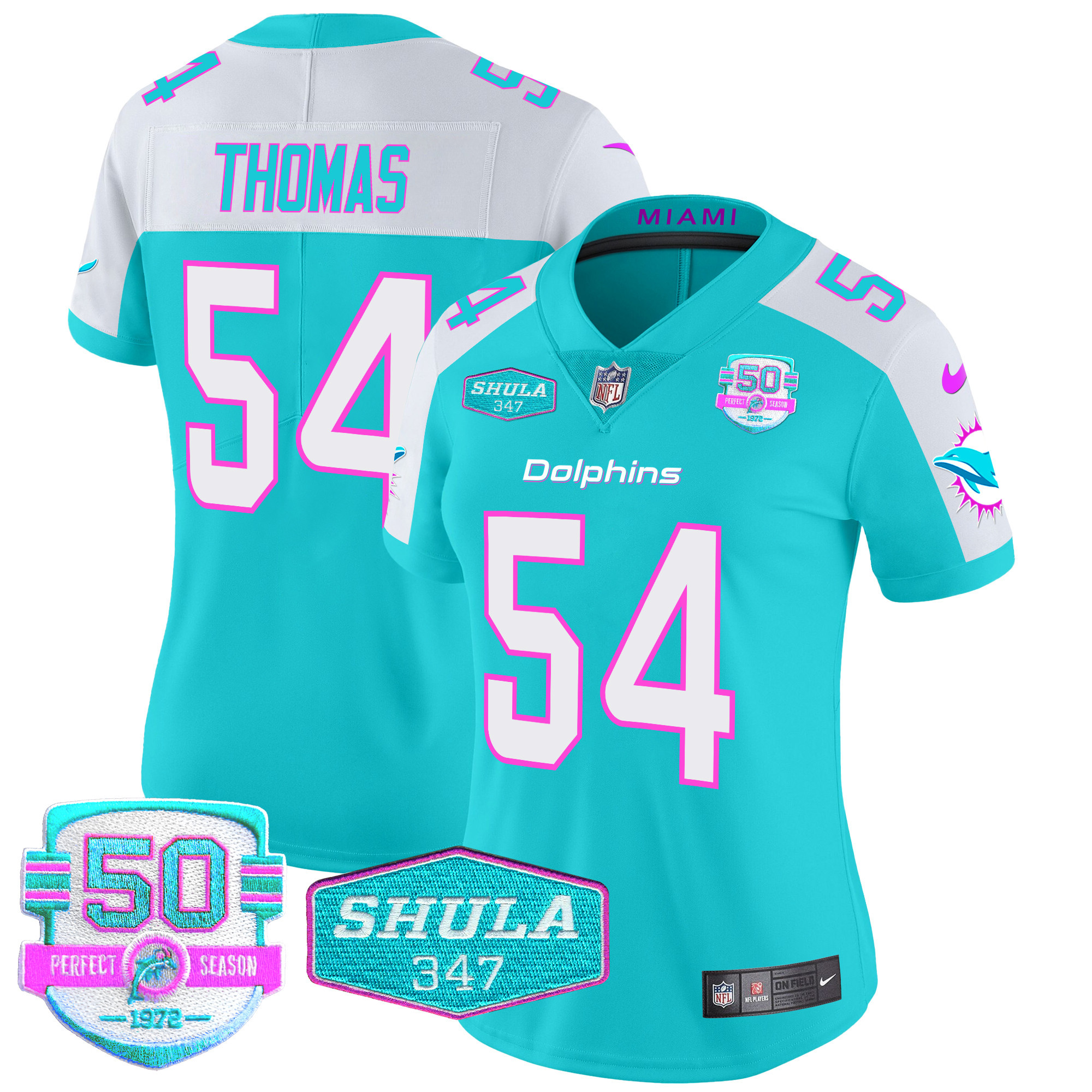 Zach Thomas Women's Miami Dolphins "Miami Vice" Vapor Limited Aqua Alternate Jersey - All Stitched