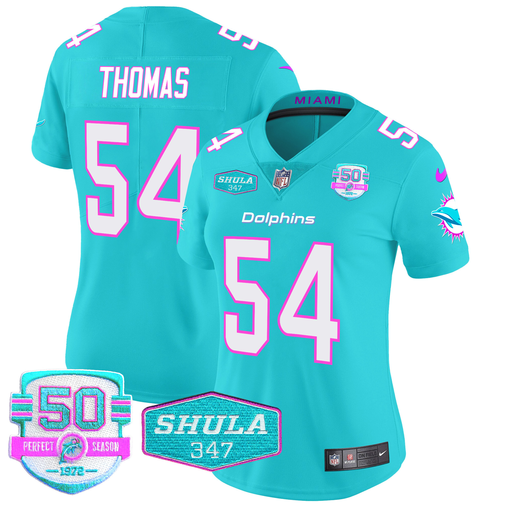 Zach Thomas Women's Miami Dolphins "Miami Vice" Vapor Limited Aqua Jersey - All Stitched